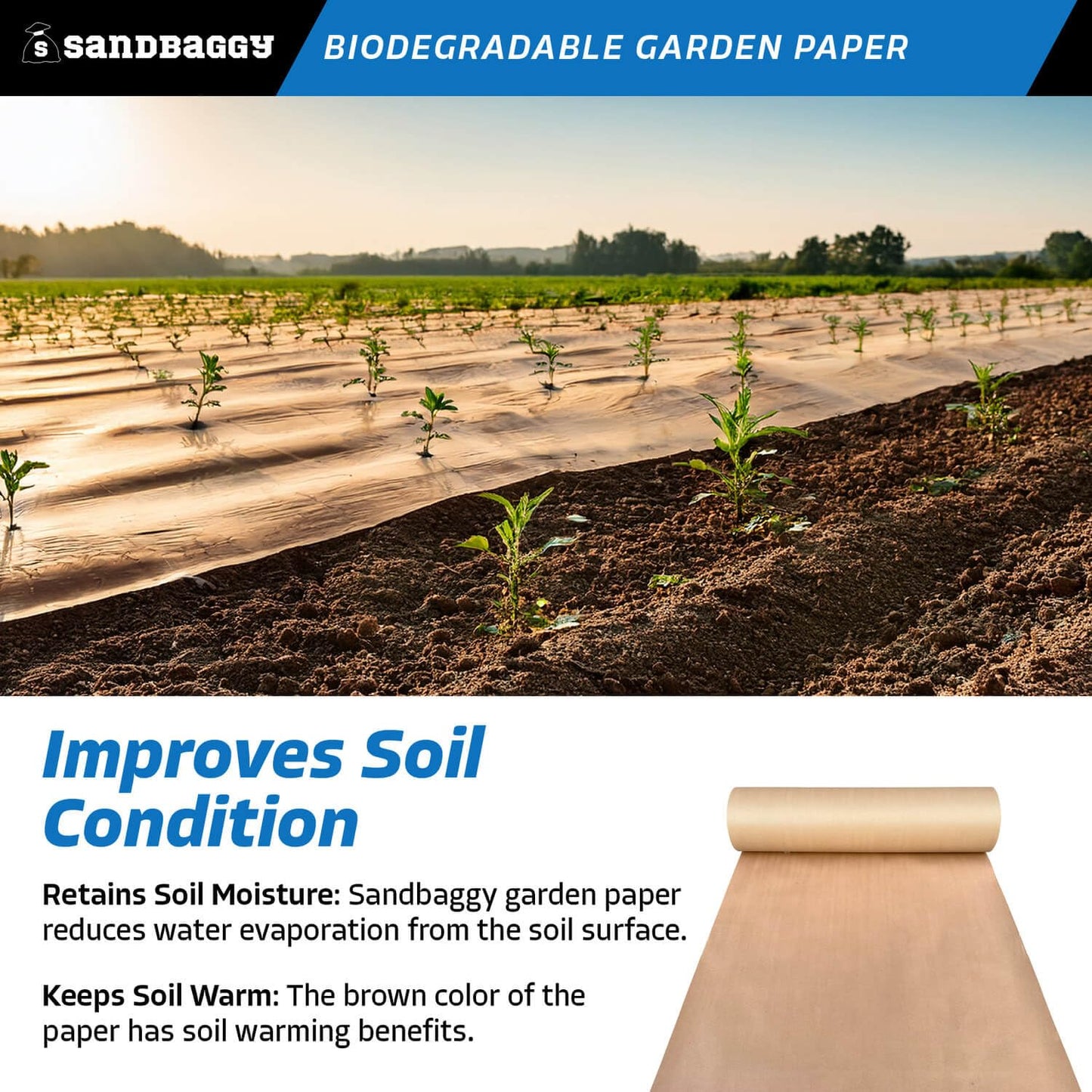 Sandbaggy Biodegradable Landscape Fabric - Garden Paper for Weeds - Paper Mulch Rolls - Made in America (2 ft x 475 ft, 10)