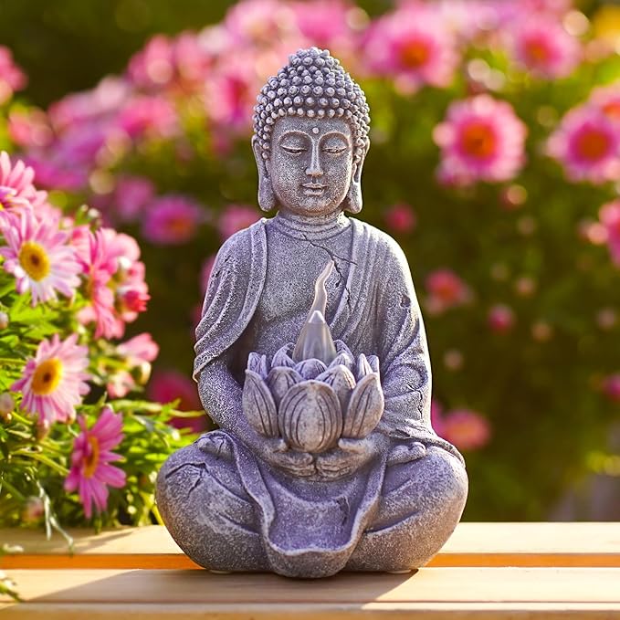 Solar Meditation Buddha Garden Statues: Outdoor Sculpture with Tea Lights Decor for Patio Lawn Yard Art - Gifts for Mom Grandma