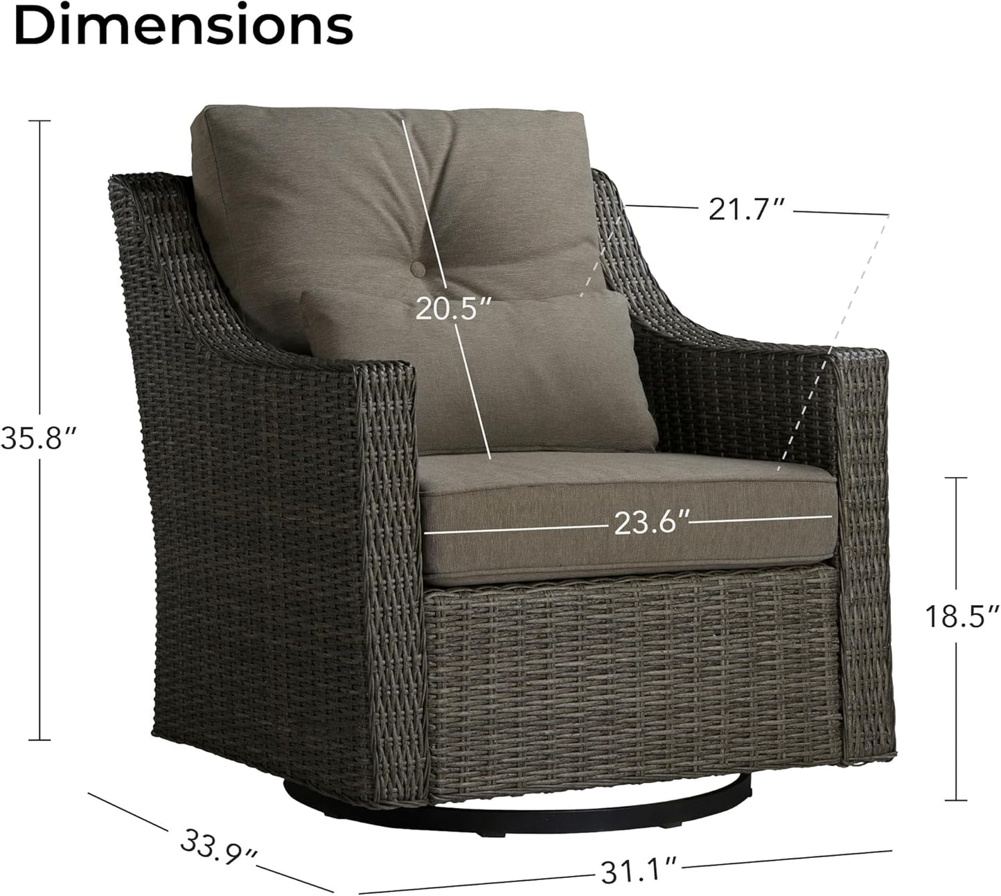 CHITA 2 Pieces Patio Wicker Chairs, 360° Rocking Swivels Outdoor Rattan Chair with Thickened Cushions for Backyard, Poolside, Garden or Porch