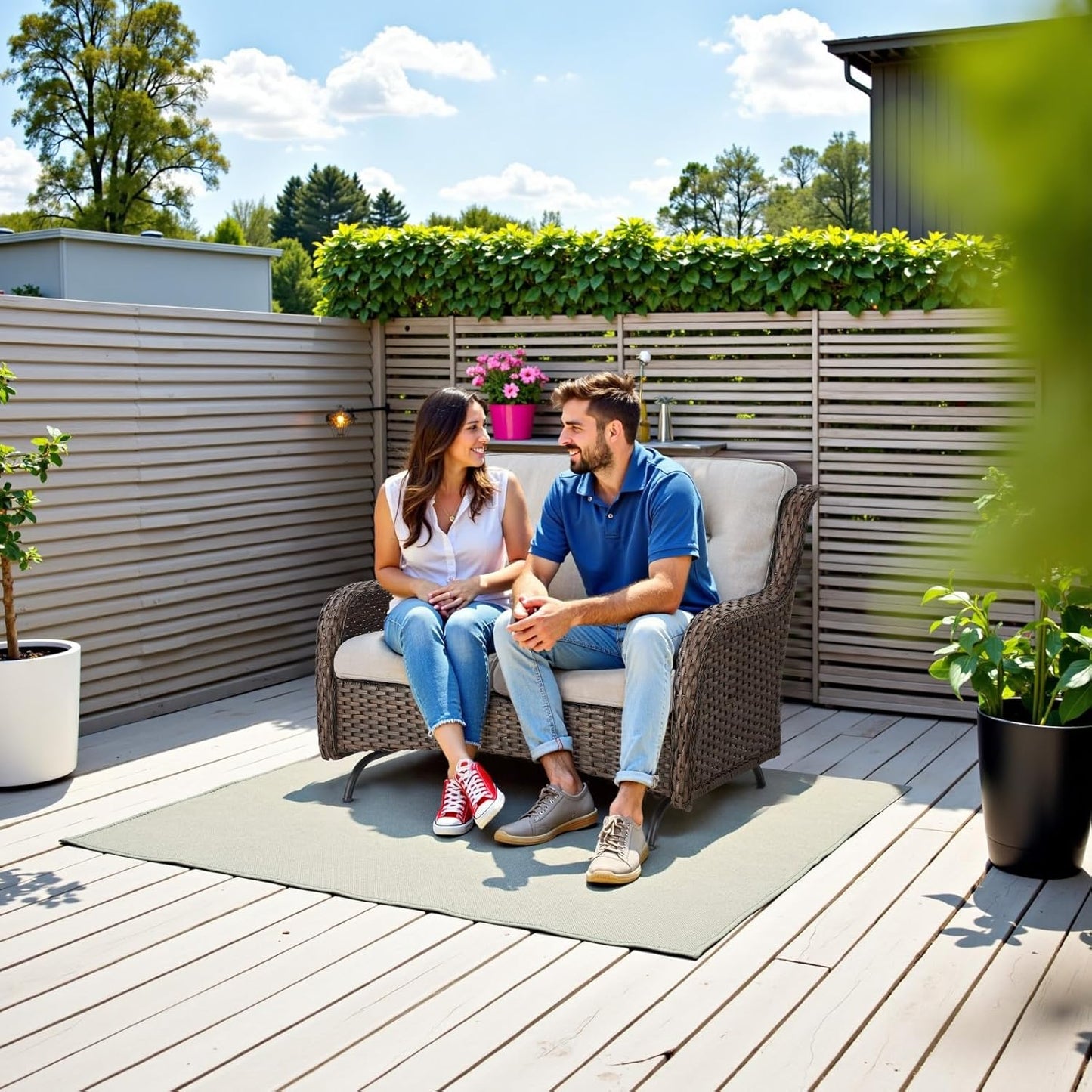 Spacious Outdoor Glider Bench - 500 LBS Weight Capacity Small Loveseat, 2 Seater Patio Gliders Furniture All Weather Wicker Couch with Removable Cushion for Deck Sunroom Balcony Backyard