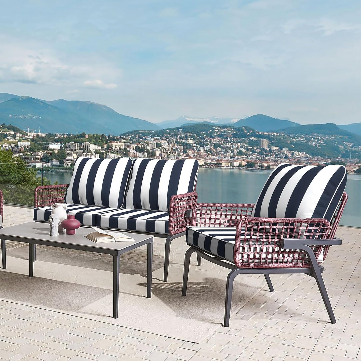 LVTXIII Outdoor/Indoor Deep Seat Cushion Patio Seat and Back Cushion Set All-Weather Replacement Chair Cushion for Garden Furniture Decoration, 24"x24"x4", Cabana Navy