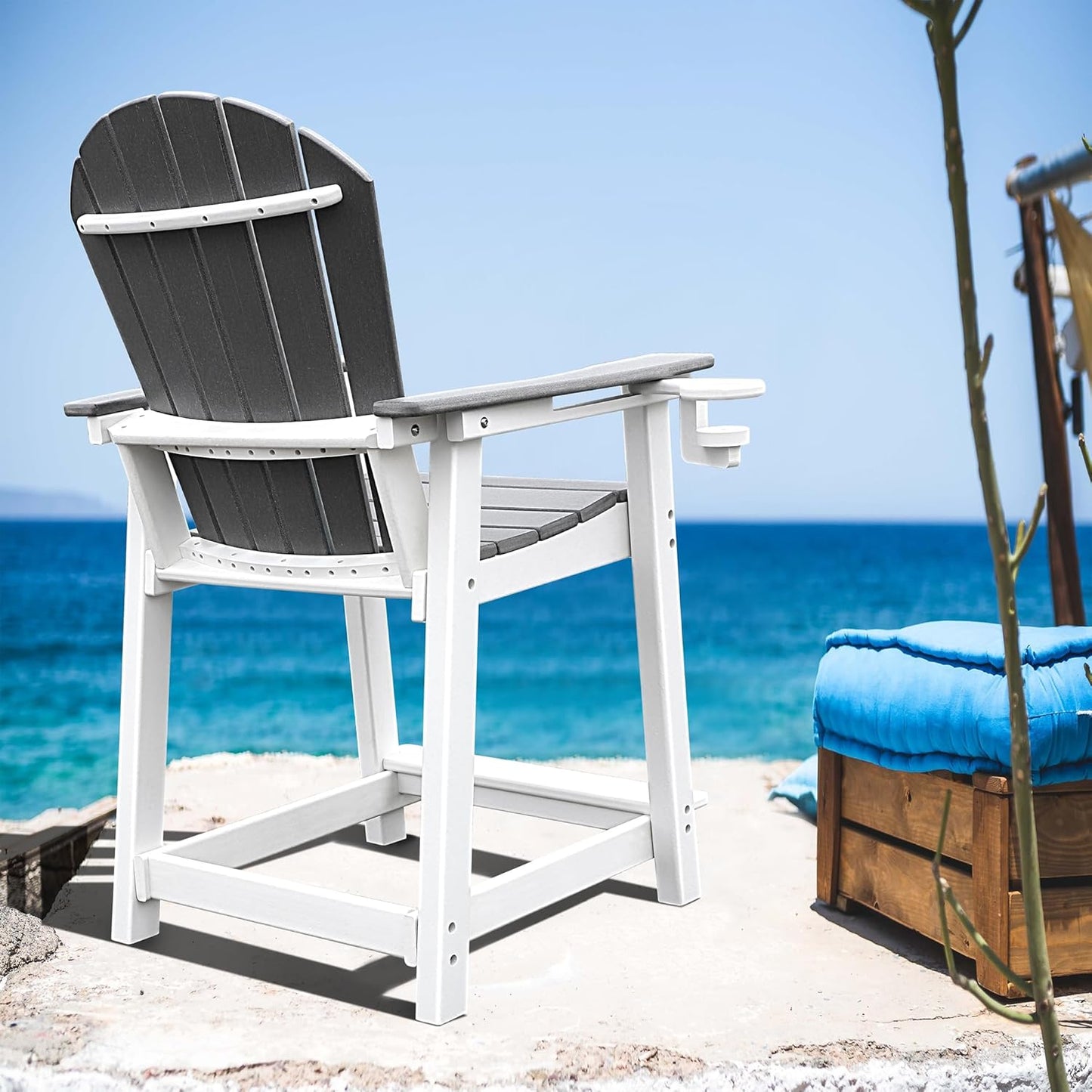 Tall Adirondack Chairs Set of 4 Adirondack Barstools, Weather Patio Garden Pool Fire Pit Balcony Outdoor Bar Stools HDPE Plastic Barstools with Backs for Garden, Backyard, Yard (Grey)