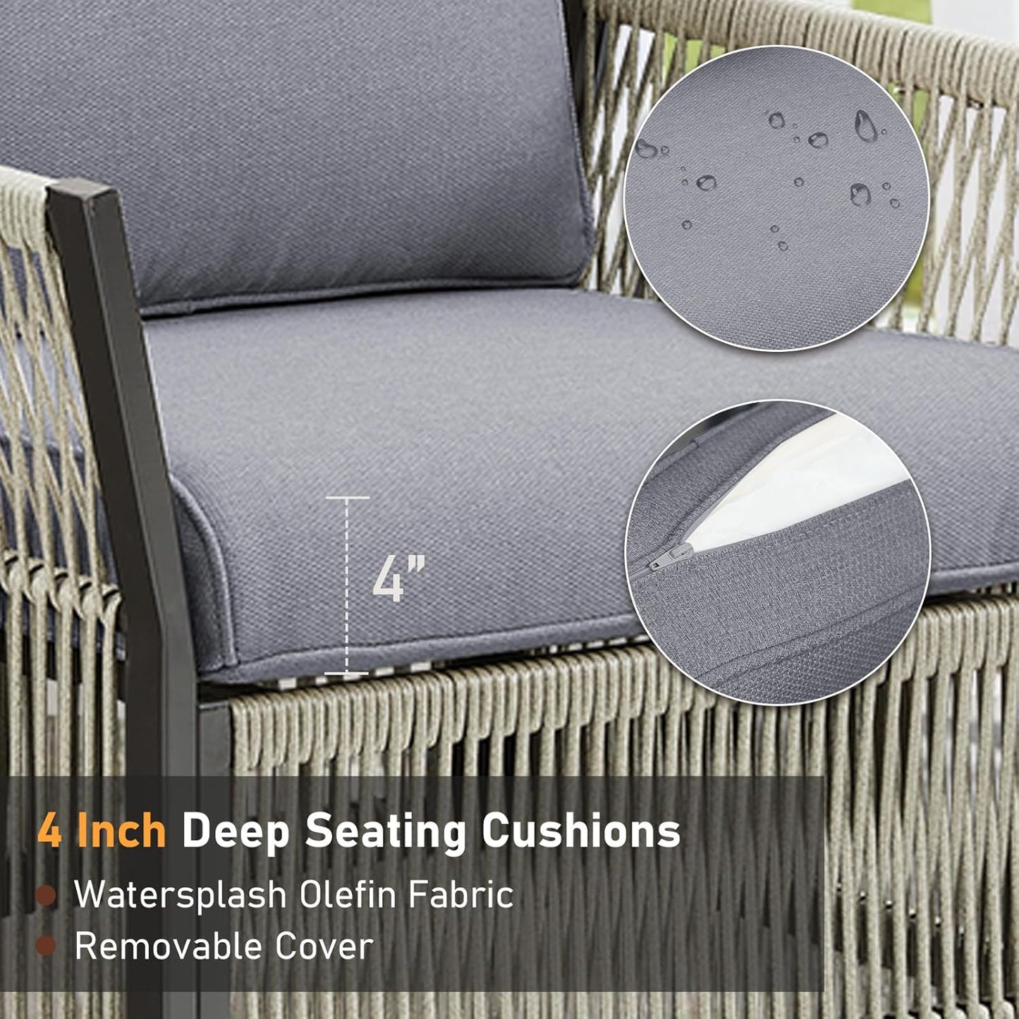 Patio Furniture Set Outdoor Conversation Sofa Set, 5-Piece All Weather PE Rattan Wicker High Back Outside Couch with Ottoman for Porch, Deck, Poolside - Dark Grey