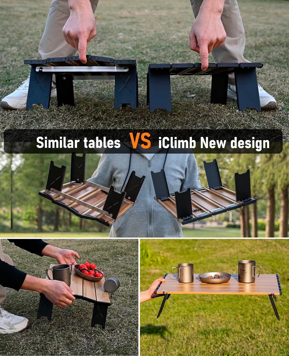 iClimb Ultralight Compact Mini Beach Picnic Folding Alu. Table with Carry Bag, Two Size (Green, L)