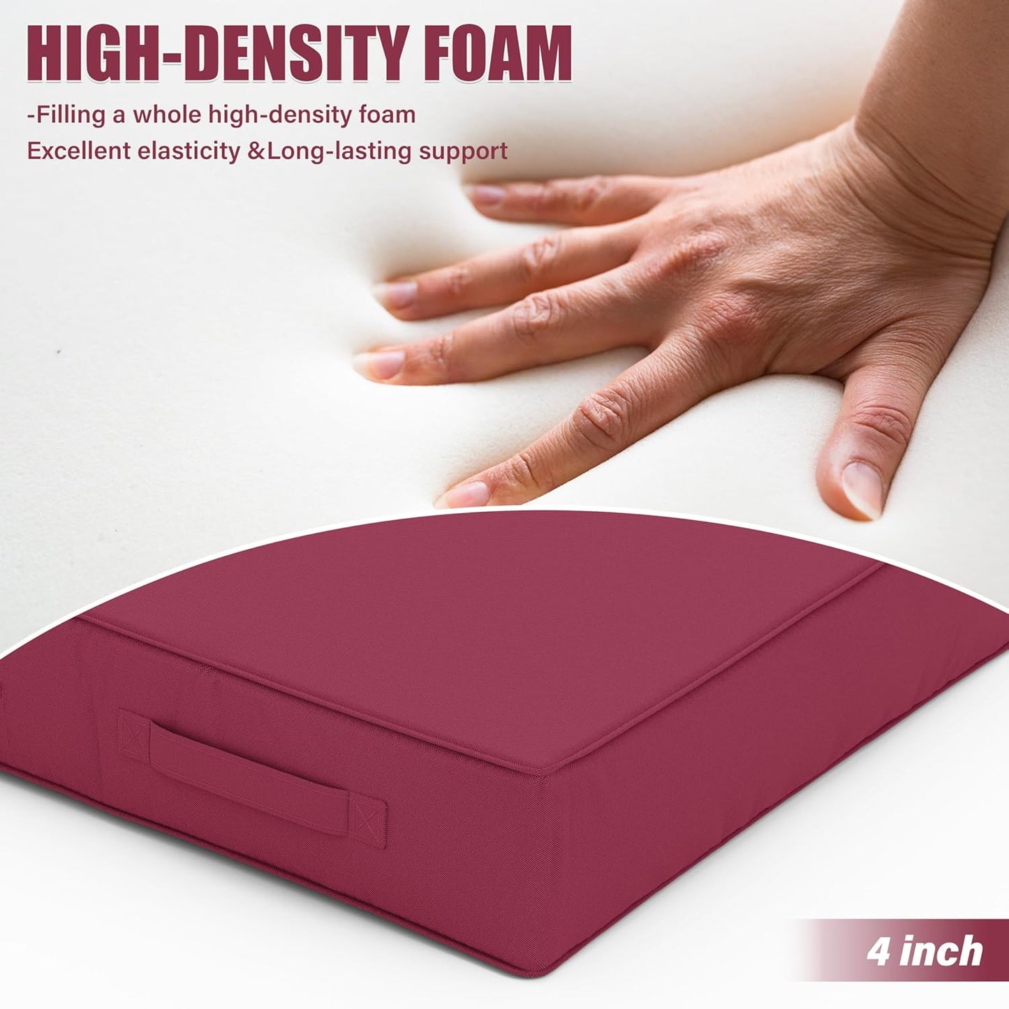 Patio Chair Cushions 19 X 19 X 4 Inch Waterproof Outdoor Seat Cushions for Patio Furniture, Outdoor Sofa Couch Pads with Ties & Handle, Set of 2, Fuchsiared