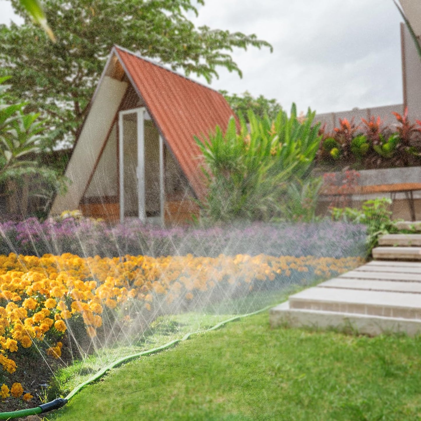 Sprinkler Soaker Hose 25FT 2Pack, Watering Hose with Holes, High-Efficiency Sprinklers System for Garden and Lawn with Staples