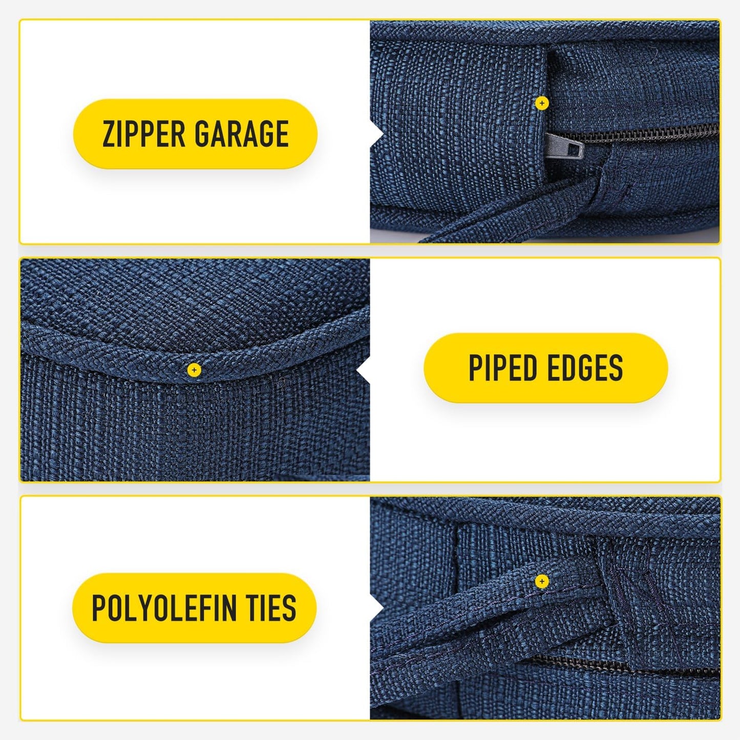 SUNROX Gel Memory Foam Chair Cushion with Ties, Ultra Durable Water Resistant FadeShield Outdoor/Indoor Reversible Chair Seat Cushion 17 x 16 inch Set of 4, Navy