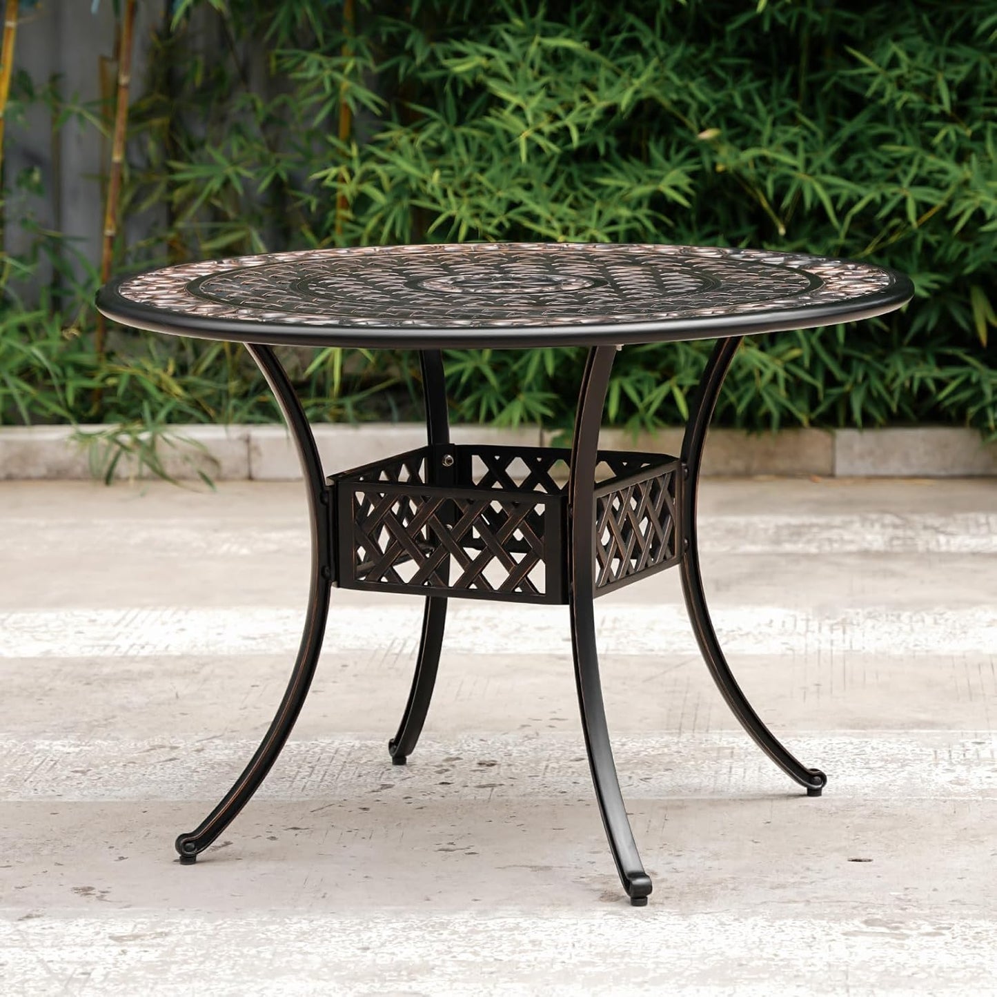 42" Round Cast Aluminum Patio Table with 4-6 Person,Outdoor Patio Dining Table with 1.7" Umbrella Hole,Metal Patio Table for Garden,Porch,Yard,Bronze