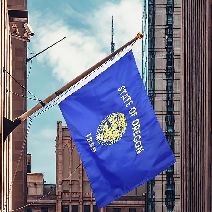 Oregon State Flag 5x8 Ft, Deluxe Full Embroidered Heavy Duty Nylon Durable OR Outside Flags, Indoor/Outdoor, Sewn Stripes and Brass Grommets