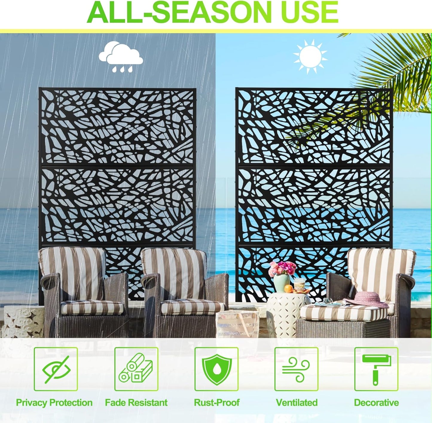 Outdoor Privacy Screen,72" H×47" W Metal Privacy Screen, Freestanding Privacy Fence Panels for Patio