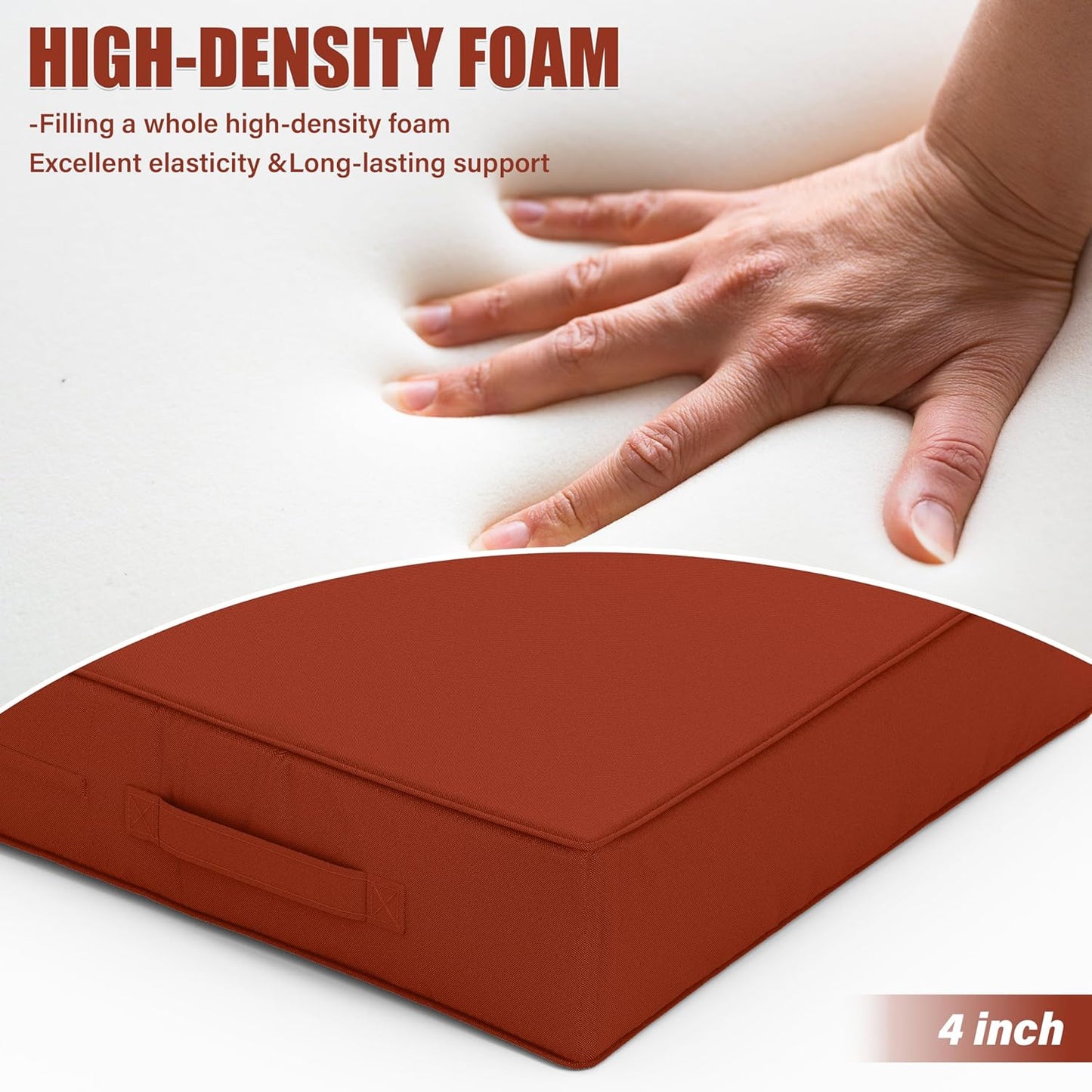 Patio Chair Cushions 18.5 X 16 X 4 Inch Waterproof Outdoor Seat Cushions for Patio Furniture, Outdoor Sofa Couch Pads with Ties & Handle, Set of 2, Terra Red