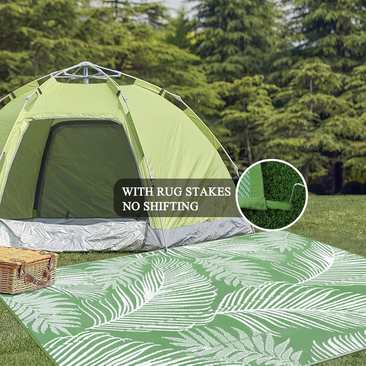 Pauwer Waterproof Outdoor Rug 8x10, Reversible Plastic Straw Patio Camping Rug, Indoor Outdoor RV Mat Carpet for Deck, Camper, Porch, Balcony, Backyard, Picnic, Leaf Green