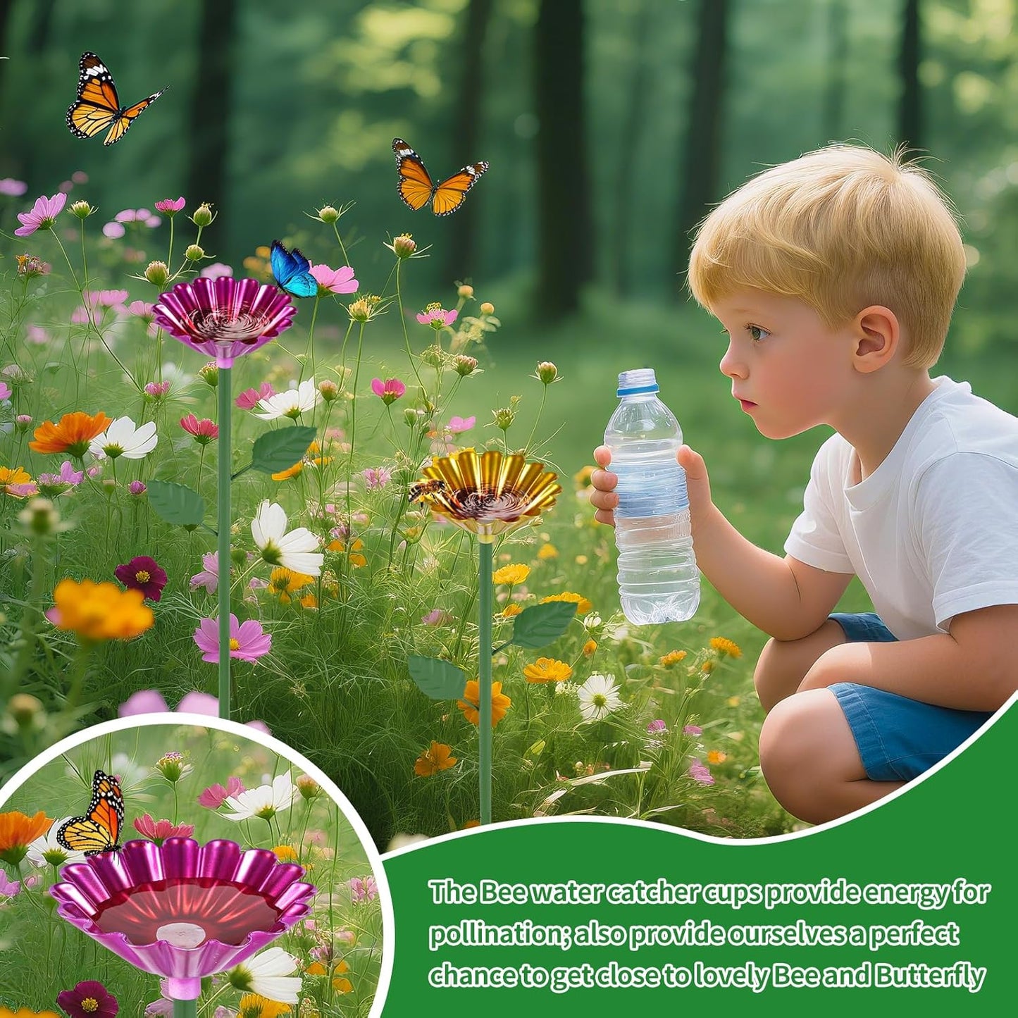 Bee Watering Station, 2 Pcs Metal Bee Water Feeder for Garden, Pollinator Water Feeder for Bees and Butterflies for Thirsty Pollinators(Red, Green)