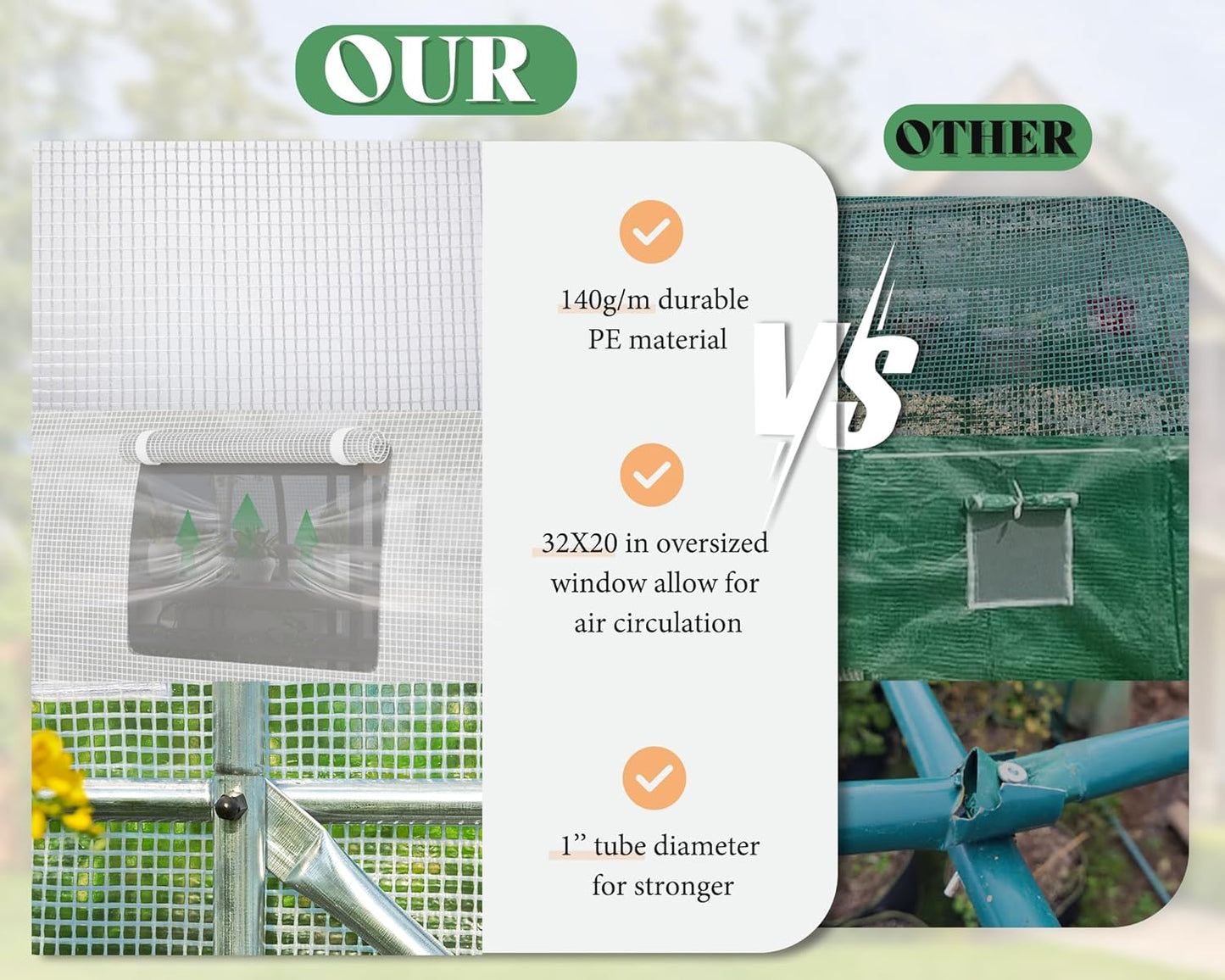 AMERLIFE 44x10x7.5 FT Tunnel Greenhouse for Outdoors, Large Walk-in Greenhouse kit with Galvanized Steel Frame, Swing Door & Premium PE Cover, White