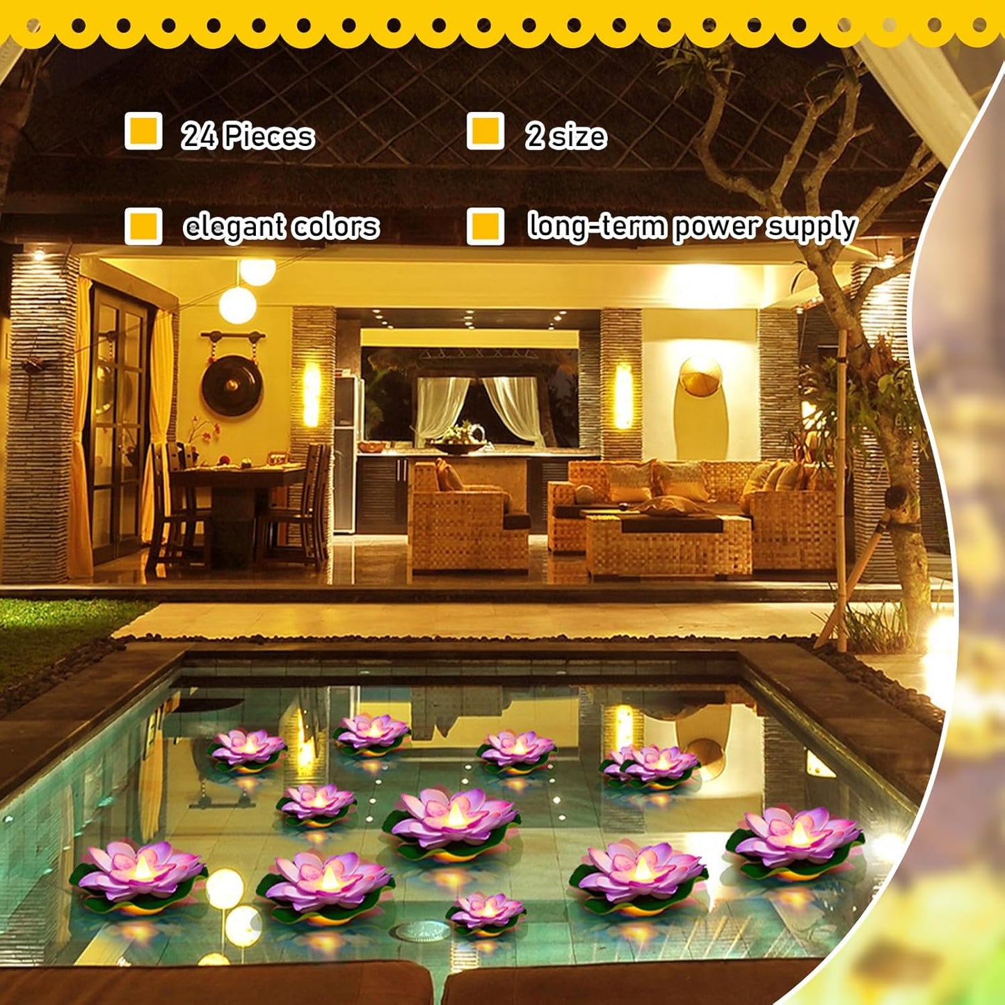 Liliful 24 Pcs Diwali Lotus Decoration Pool Floating Lights, Artificial Flowers Lotus with LED,Lily Pads Water Lantern for Indian Puja Home Decoration(3.94 Inch, 5.91 Inch,Purple)