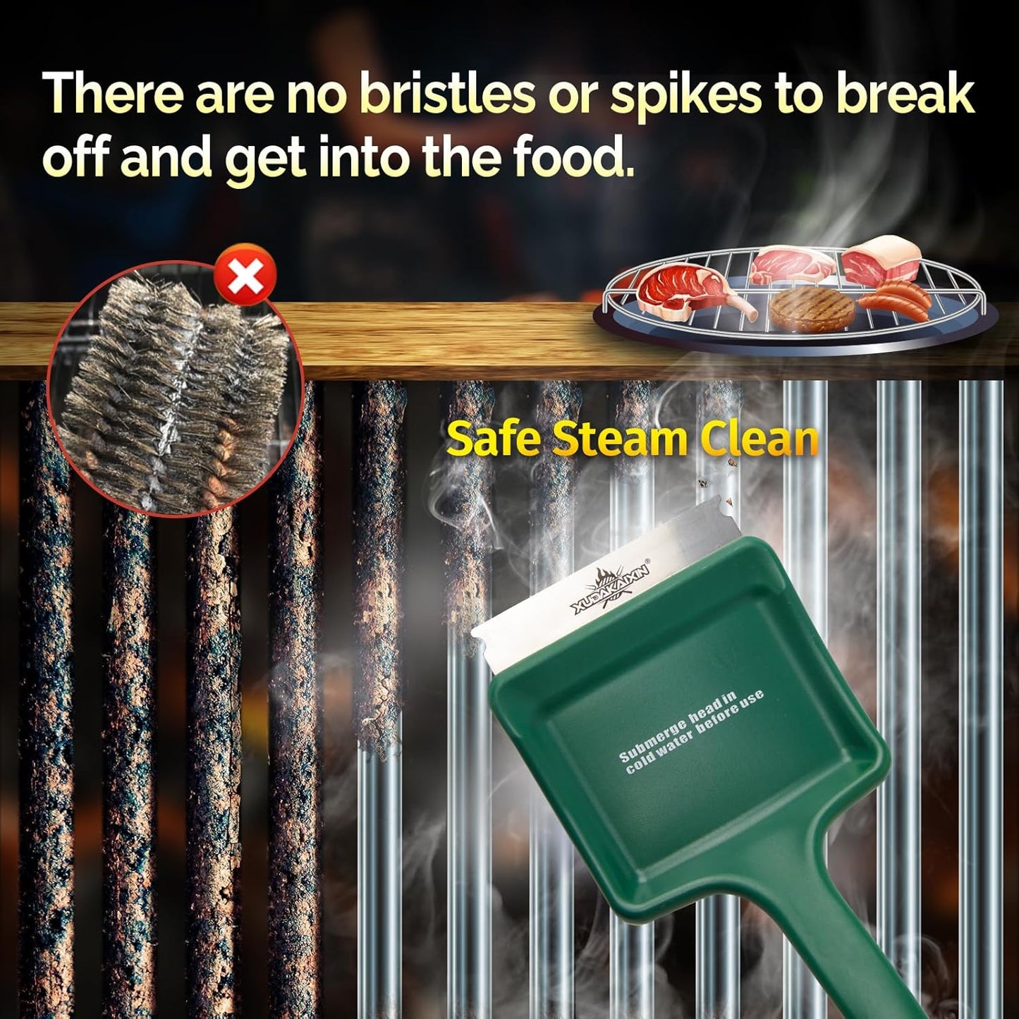 19" Large Bristle-Free Steam Cleaning Grill Brush,Replaceable BBQ Cleaning Head,Safe Grill Accessories for Cast Iron Grates/Porcelain/Weber Gas/Charcoal Grill - Gifts for Men Dad Husband