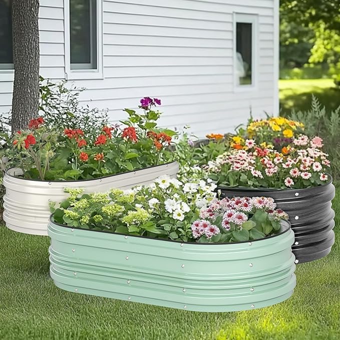 WORKPRO 2Pcs 4x2x1ft Galvanized Raised Garden Bed Set, Rust & Corrosion Protection, Easy Assembly, Safe Edge, Ideal for Vegetables & Flowers, Green