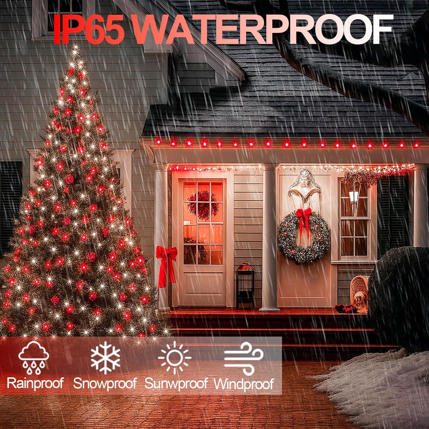 4 Pack 180FT Solar Christmas Lights Outdoor Waterproof, Super Bright 320 LED Solar String Lights with 8 Lighting Modes, Green Wire Twinkle Tree Light for Outside Xmas Party Decorations (Red and White)