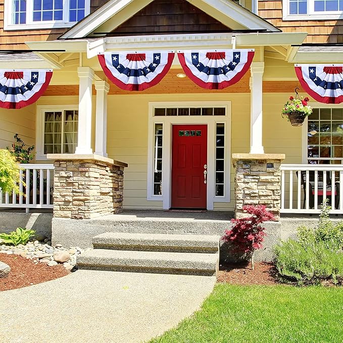 USA Pleated Fan Flag American US Bunting Flag Patriotic Half Fan Banner Flag with Canvas Header and Brass Grommets for 4th of July Memorial Day Indoor Outdoor Decoration (30, 1.5x3 Feet)