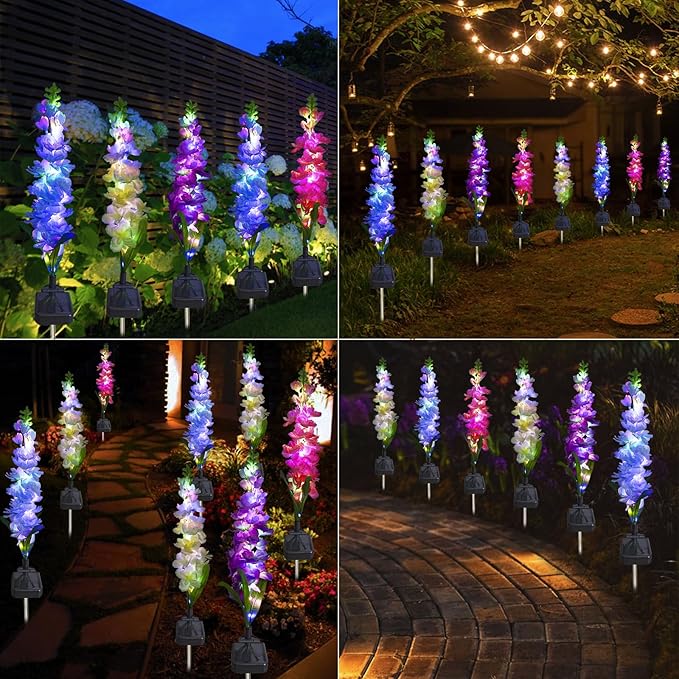 Solar Garden Lights, Solar Delphinium Flowers Lights 8 Pack 160 LEDs, Waterproof Solar Outdoor Lights Two Lighting Modes for Wedding Party Garden Yard Patio Lawn Decor and Gift for Mother