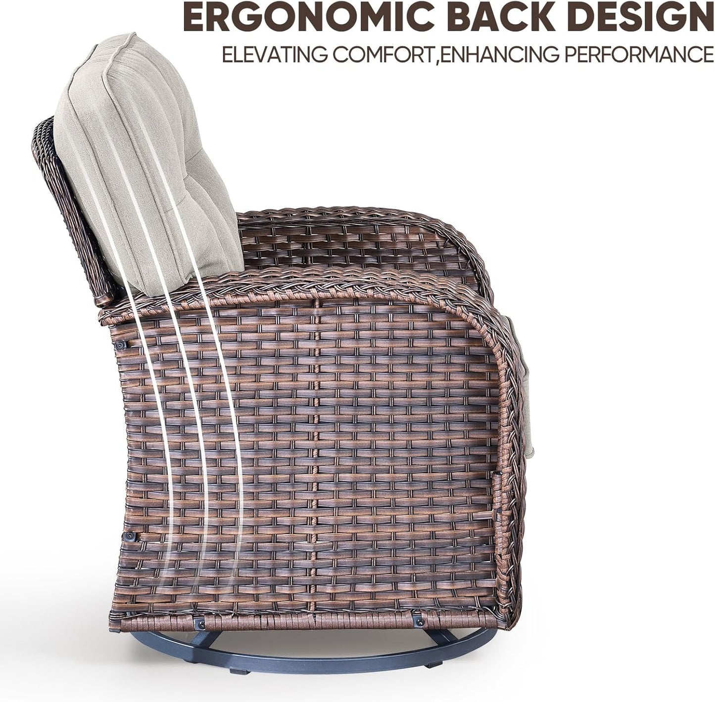 5-Piece Rotating Balcony Chair Set with 31-inch T-Shaped Wide backrest - Rattan Outdoor Rotating Balcony Chairs, Wide backrest Comfortable Outdoor Sliding Chair - Brown | Beige