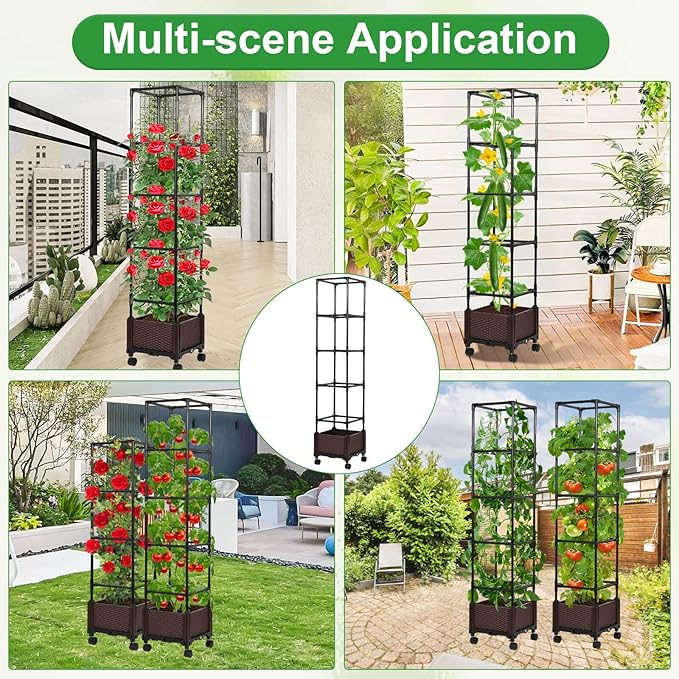Lezmarket Self Watering Tomato Planter with Trellis for Patio, 55.9" Raised Garden Bed Planter Pot with Trellis, Plant Supports and Garden Shovel for Tomatoes, Climbing Plants