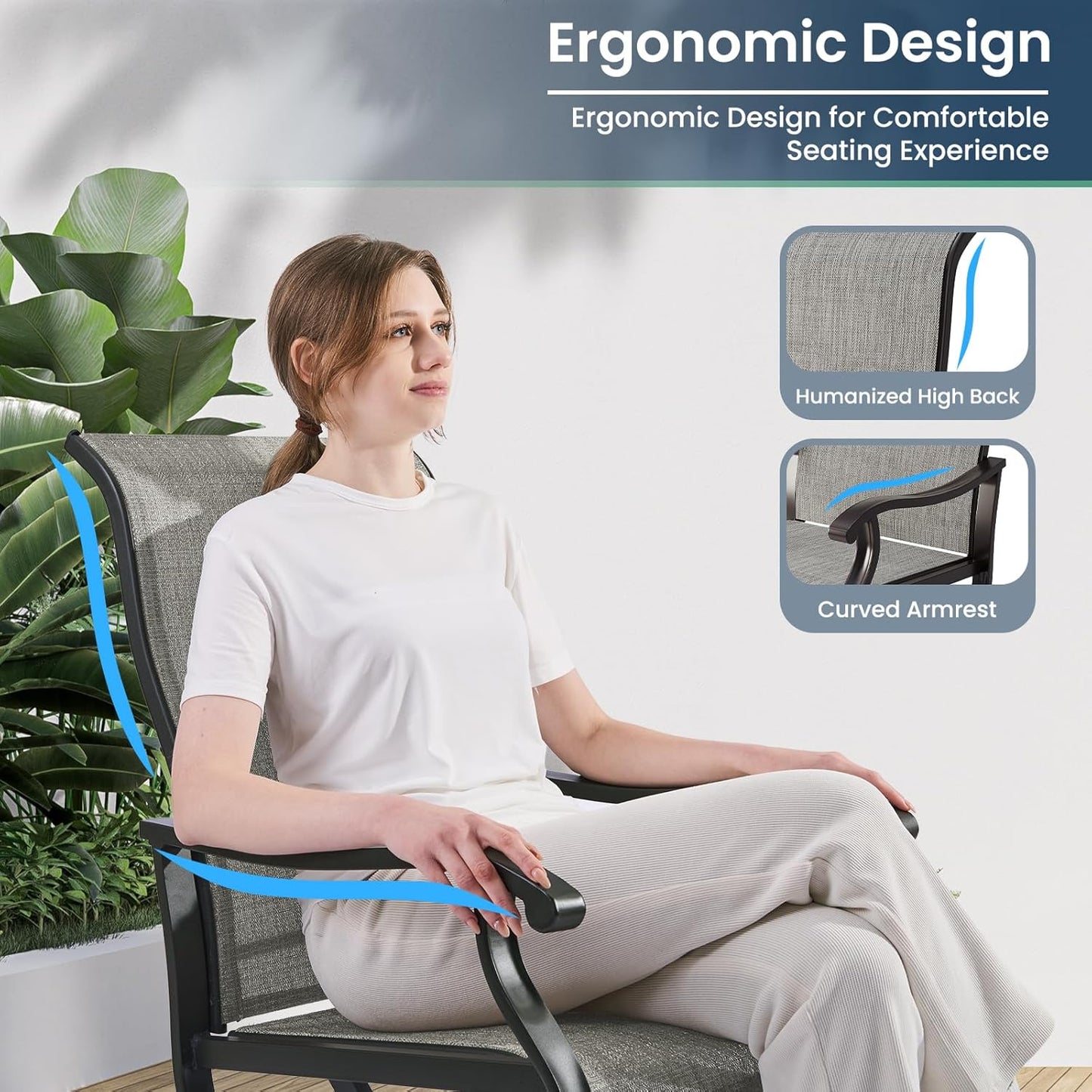 Amopatio Patio Swivel Chairs Set of 4, Outdoor Swivel Rocker Dining Chairs with All Weather Textilene High Back & Metal Frame, for Backyard Deck Lawn Garden, Light Gray