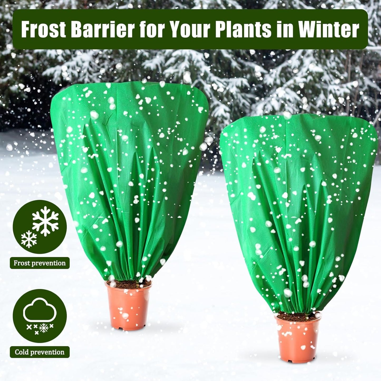 8 Pcs Plant Covers Frost Protection Bag 47" x 31.5" Winter Reusable Plants Jacket with Drawstring Shrub Protection Wraps Bags Frost Blanket for Winter Outdoor Garden Plants