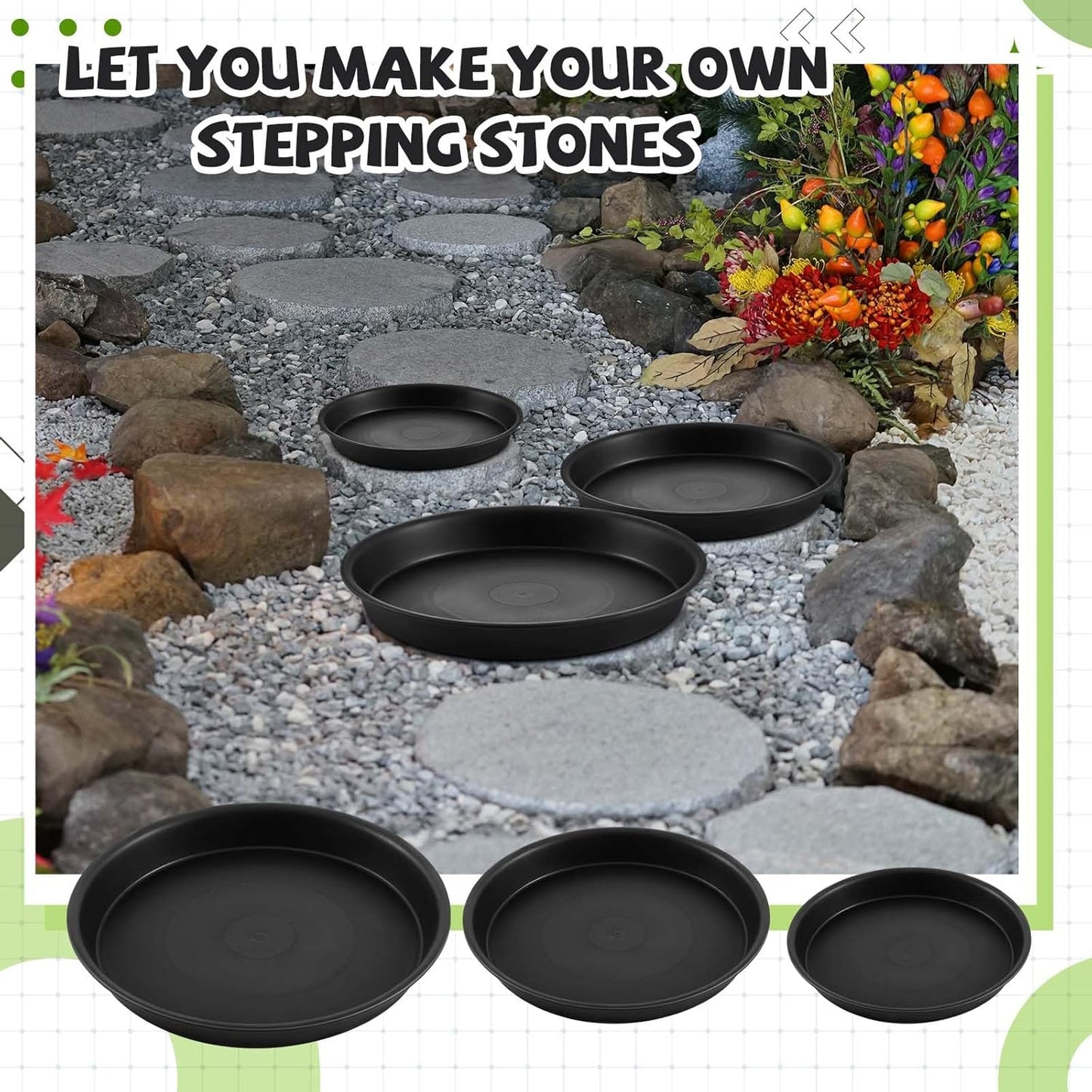 3 Size Round Stepping Stone Mold Internal Diameters 7.8" 10.2" and 13.7" Plastic Stepping Stone Molds for Concrete and Stained Glass for Garden Walk Way