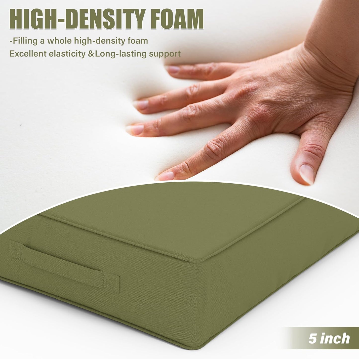 Patio Chair Cushions 24 X 24 X 5 Inch Waterproof Outdoor Seat Cushions for Patio Furniture, Outdoor Sofa Couch Pads with Ties & Handle, Set of 2, Light Green