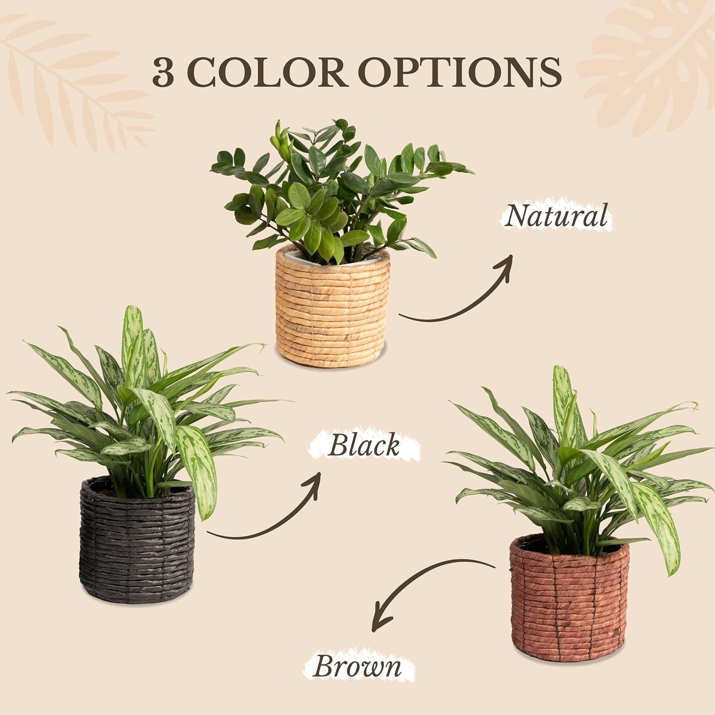 Set of 2 Water Hyacinth Planter Pot Indoor for Plant, Flower, Succulent, Basket Planter, Decorative Pot Cover (Natural)