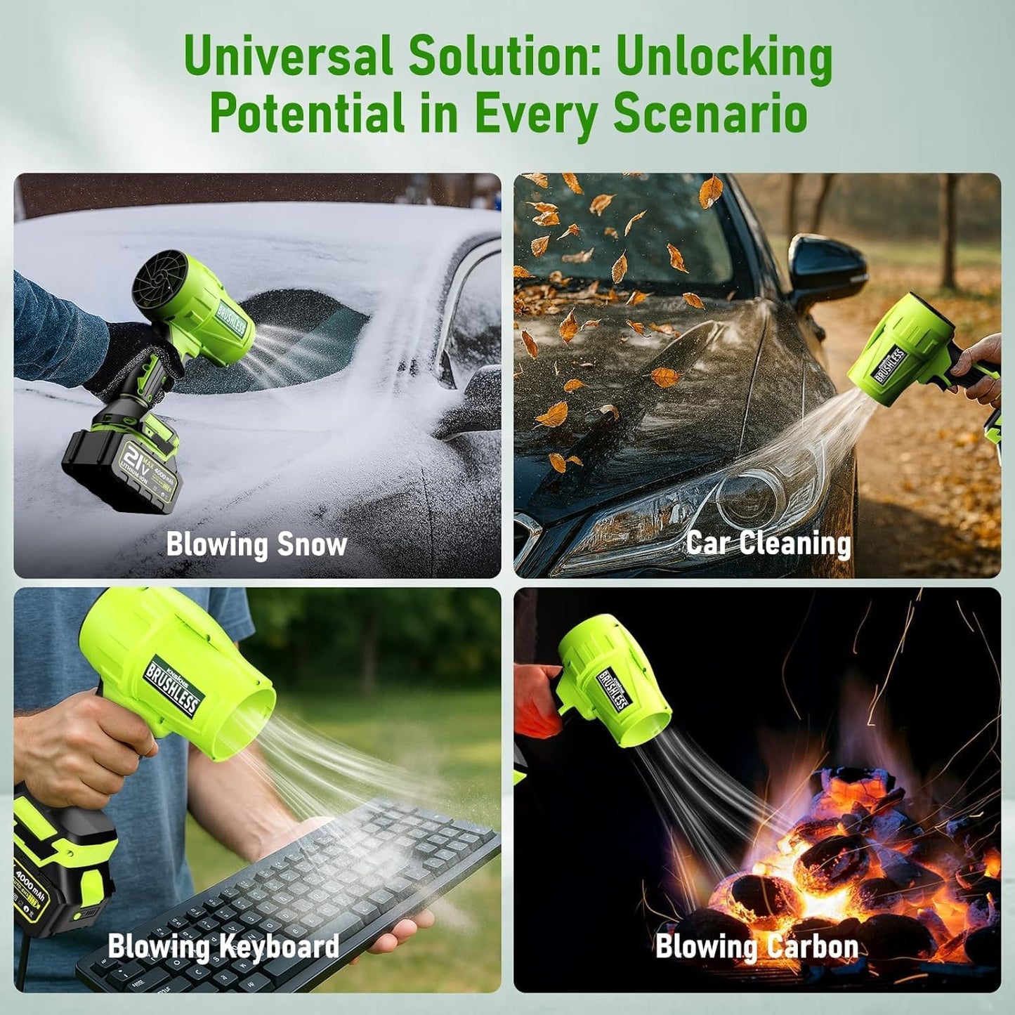 Electric Leaf Blower Cordless,580000RPM Lightweight Handheld Leaf Blower with 2 x 4.0Ah Battery and Charger,Powerful Battery Blower with 3 Extended Nozzle for Lawn Care, Patio Cleaning and Dust