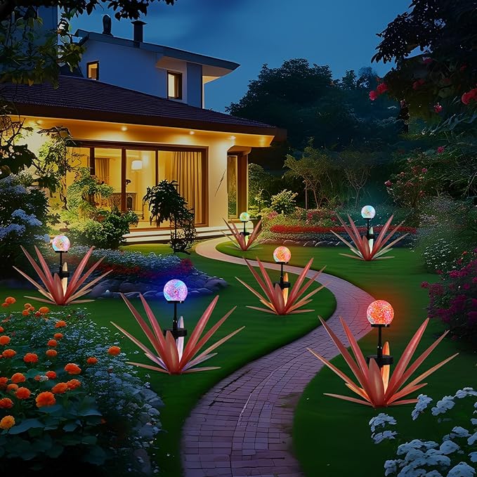 Tequila Rustic Sculpture Metal Yard Decor Hand Painted Metal Agave Garden Statue Red 2PCS