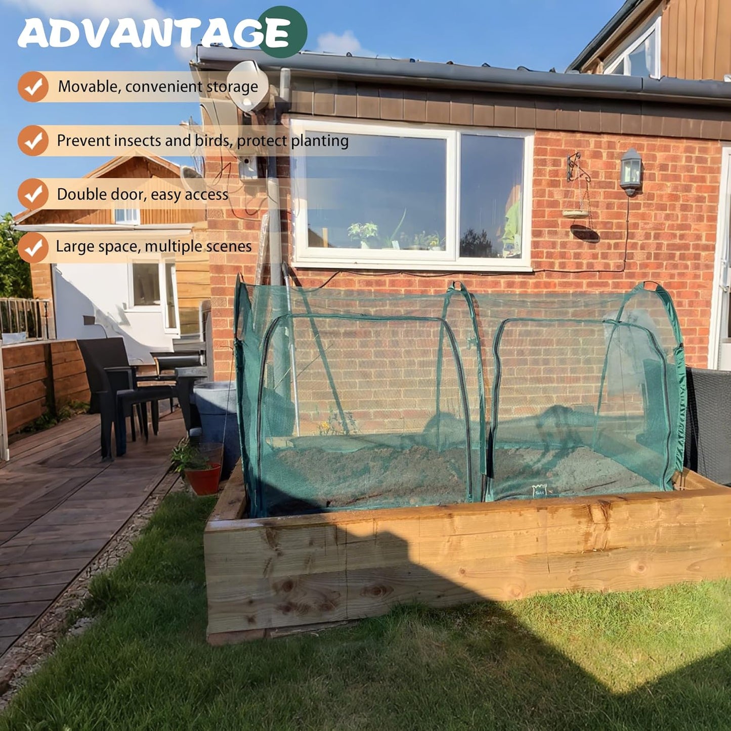 Flexible Net Grow Tunnel - Garden Greenhouse Mesh Cover Growhouse Cloche for Protecting Fruit Vegetables Plants Cultivation (2M)