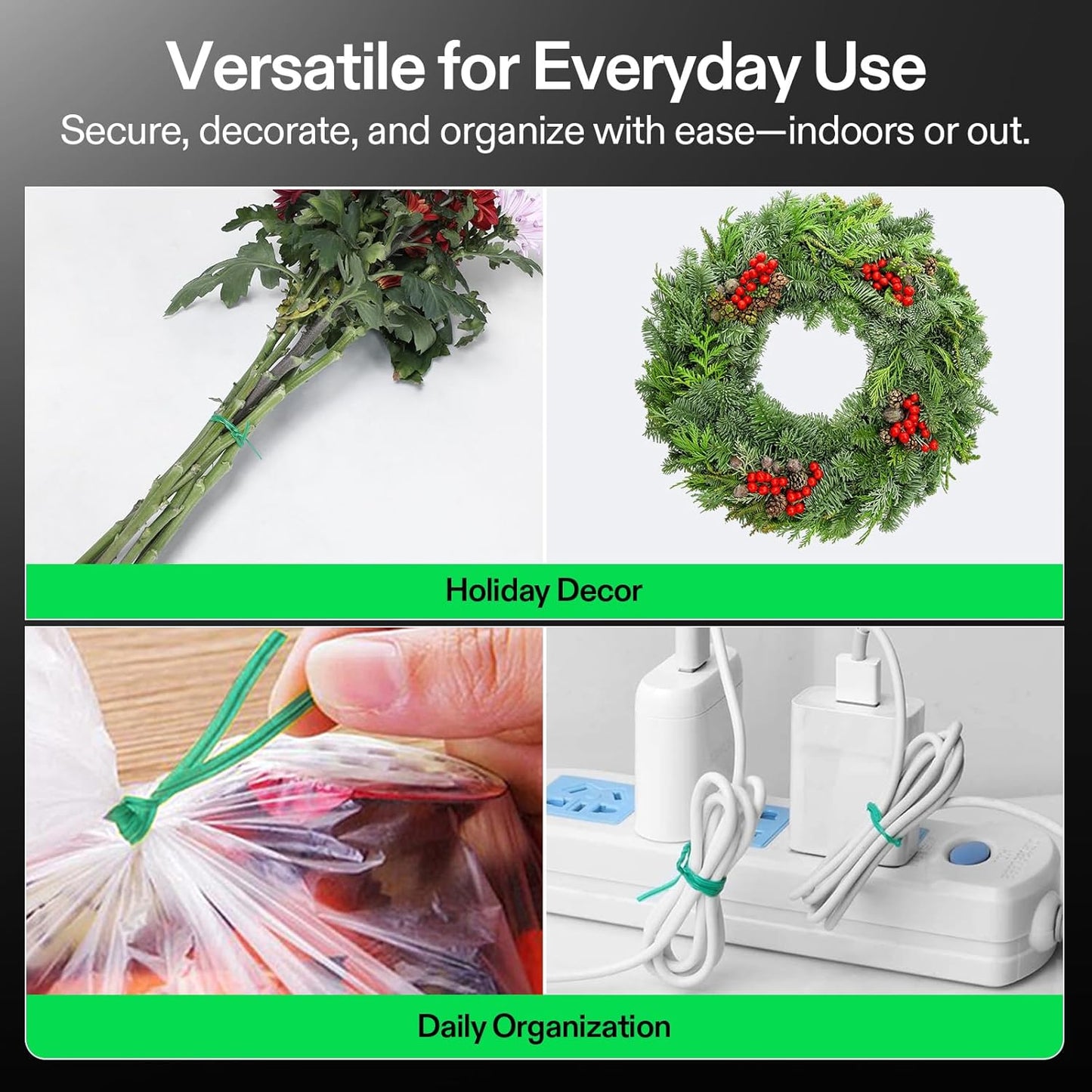 VIVOSUN Twist Ties, 164 ft (50m) PE-Coated Green Plant Ties with Cutter, Reusable & Flexible Tomate Ties for Plant Support, Indoor Outdoor Gardening, Cable Management, Home Office Organization