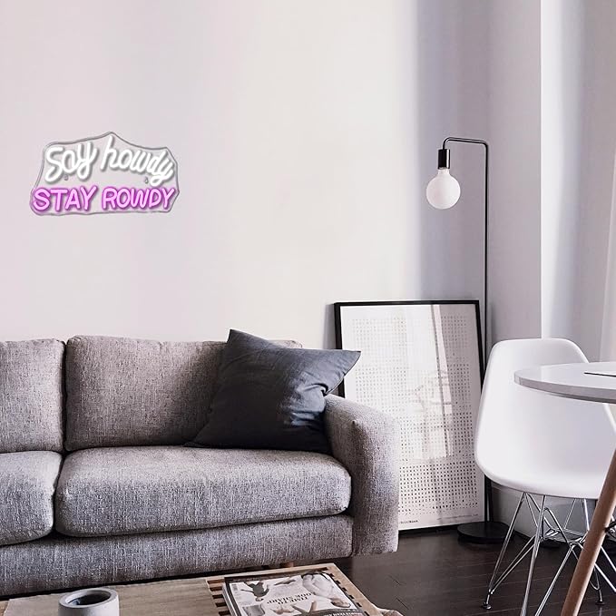 Say Howdy Stay Rowdy Neon Sign Wall Decor, Dimmable Neon Light For Man Cave Pub Beer Bar Bedroom Recreation Room Gift