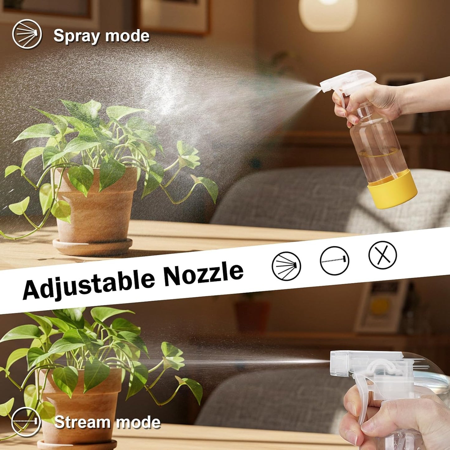 Glass Spray Bottles with Silicone Sleeve 16.9oz 2 Pack Empty Spray Bottle for Hair Mist/Stream Spraying for Cleaning Solutions, Plants, Essential Oils (clear-sblue&yellow)