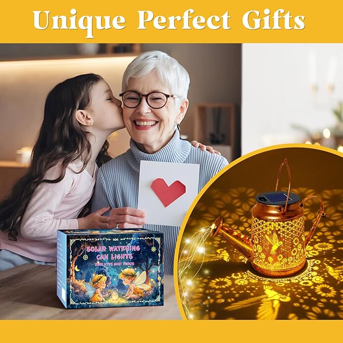 Solar Watering Can Lights, Hummingbird Hanging Lanterns Outdoor, Gardening Gifts for Mom Women Grandma Birthday, Waterproof Solar Lights Garden Decor for Outside Yard Art Patio Porch Lawn Backyard