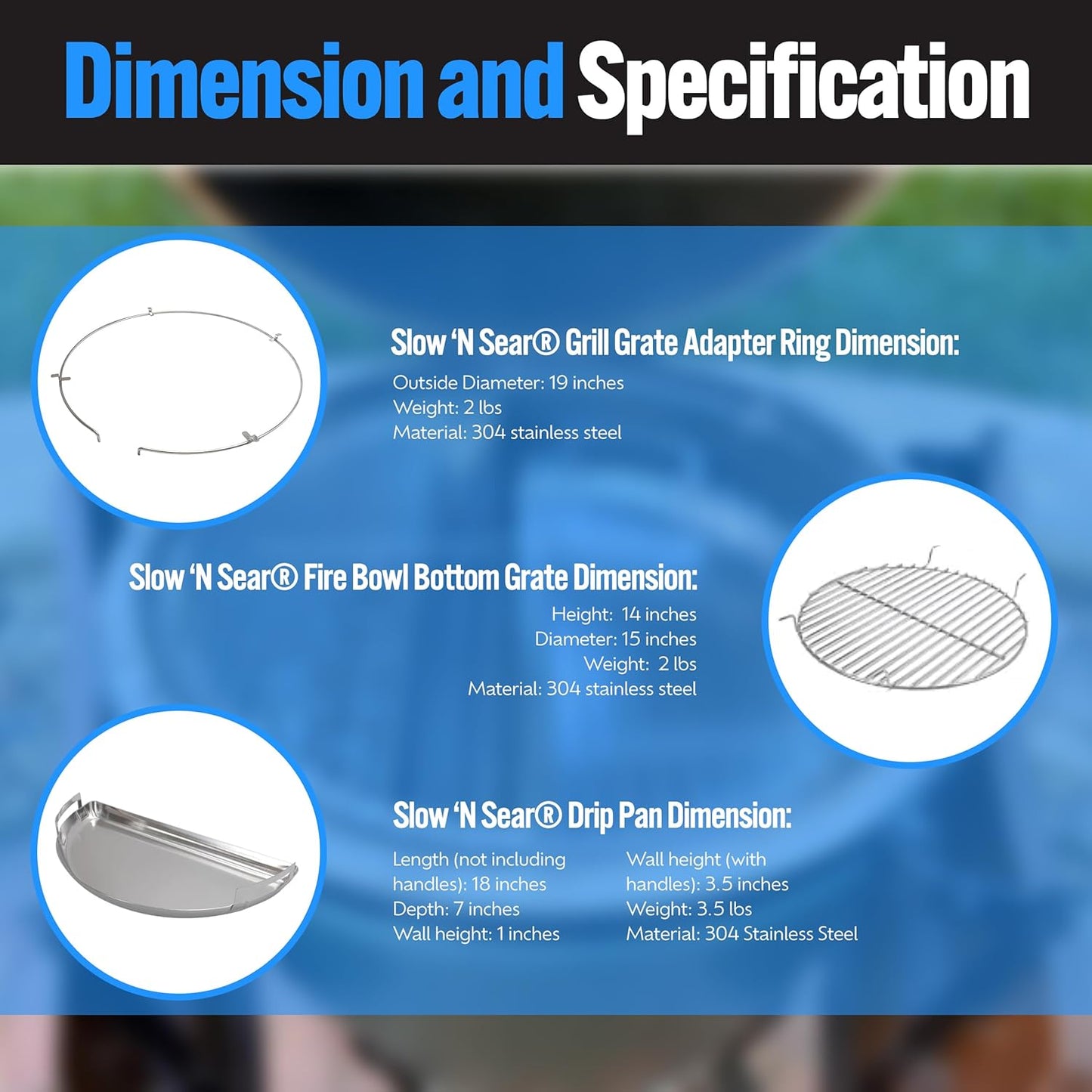 SnS Grills Slow ‘N Sear® 5-Piece Cooking System - Patented Charcoal Basket with Removeable Water Reservoir, EasySpin Grate, Drip Pan for Low ‘N Slow Smoking & Charcoal Grilling on Big Green Egg LG