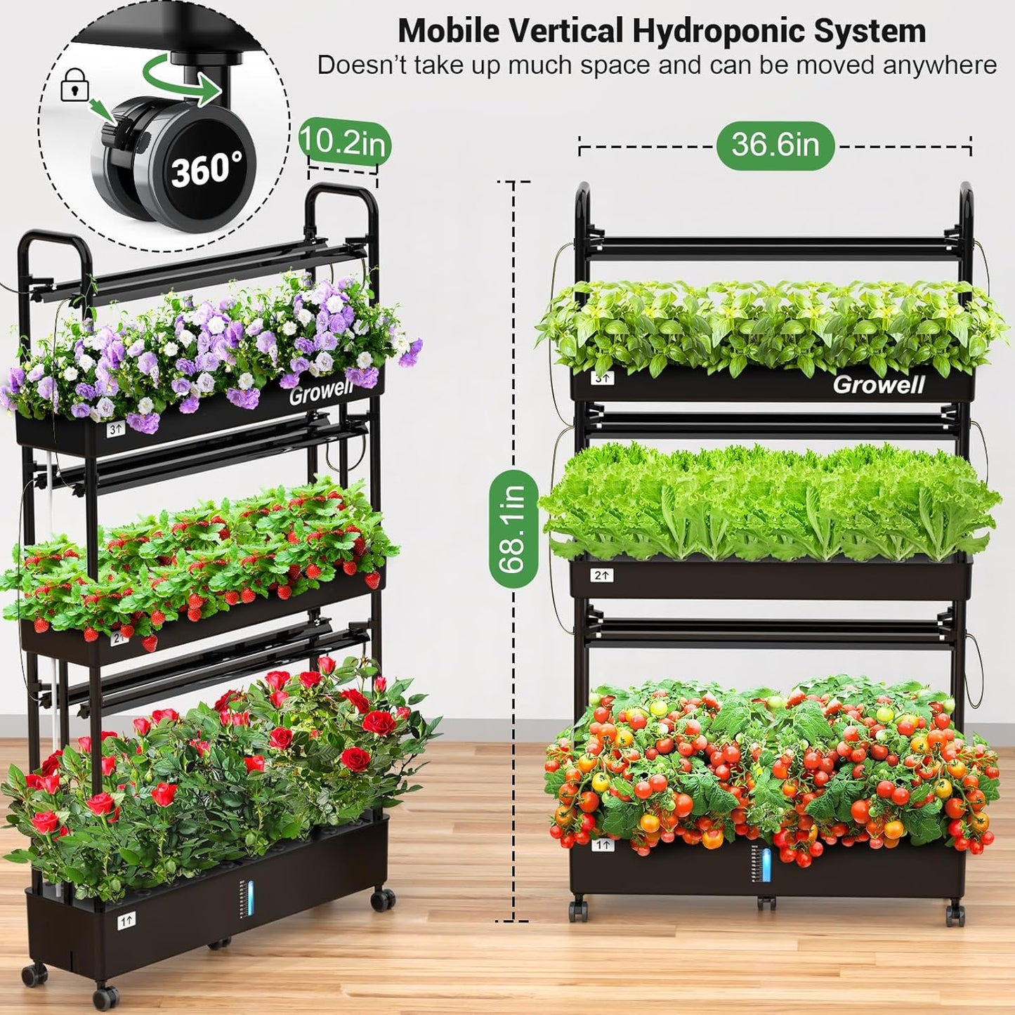 Growell Hydroponics Growing System Kit, 90 Pods Vertical Indoor Garden with LED Grow Light, Auto Circulating Water System & WiFi Smart Plug, Indoor Gardening System for Vegetable Fruit Herb