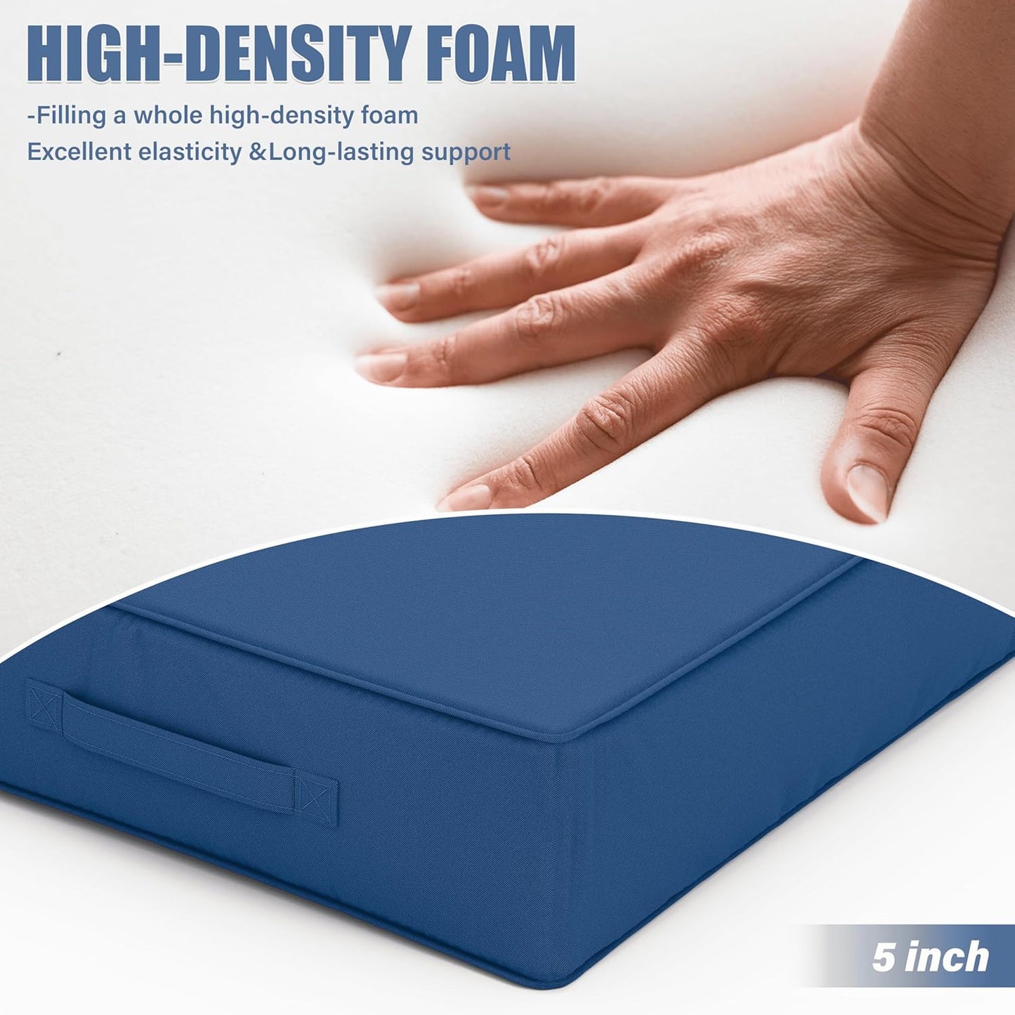 Patio Chair Cushions 24 X 24 X 5 Inch Waterproof Outdoor Seat Cushions for Patio Furniture, Outdoor Sofa Couch Pads with Ties & Handle, Set of 2, Blue