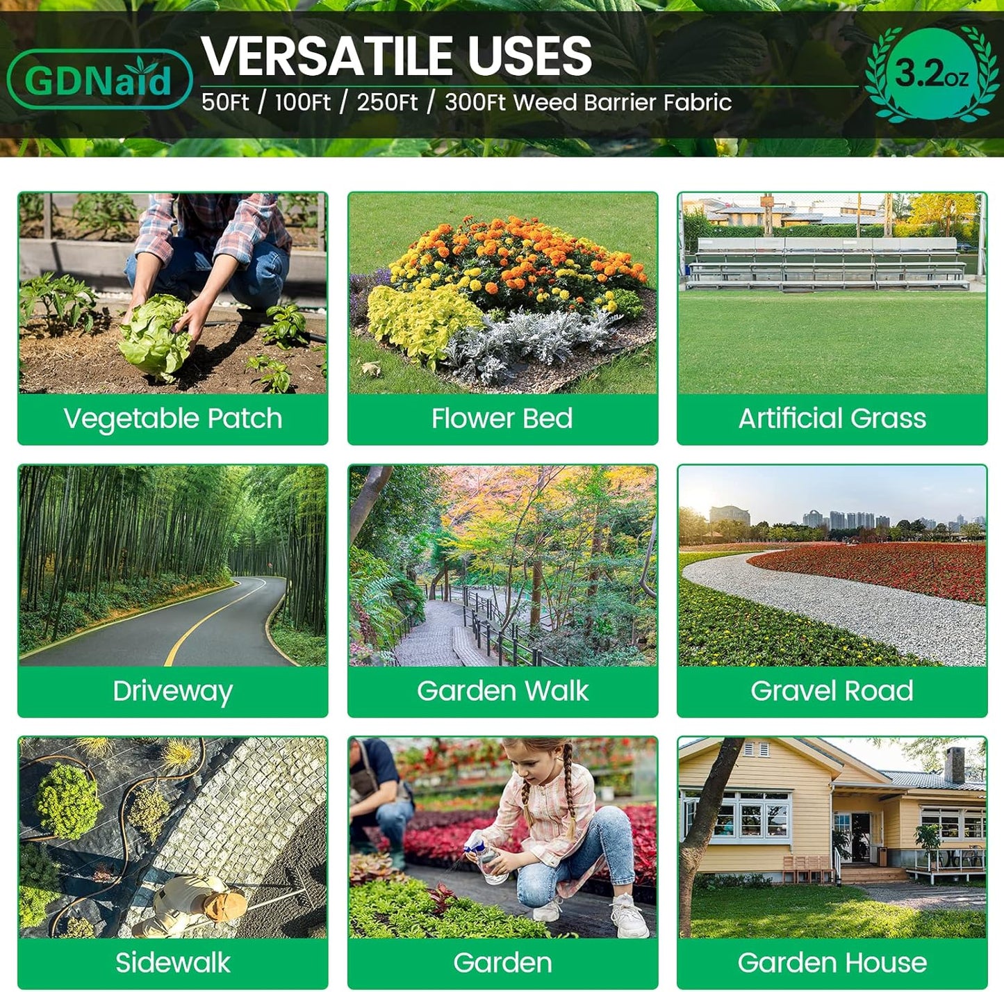 3ftx100ft Weed Barrier Landscape Fabric Heavy Duty, 3.2oz Weed Barrier Fabric, Easy Setup Woven Garden Landscaping Fabric