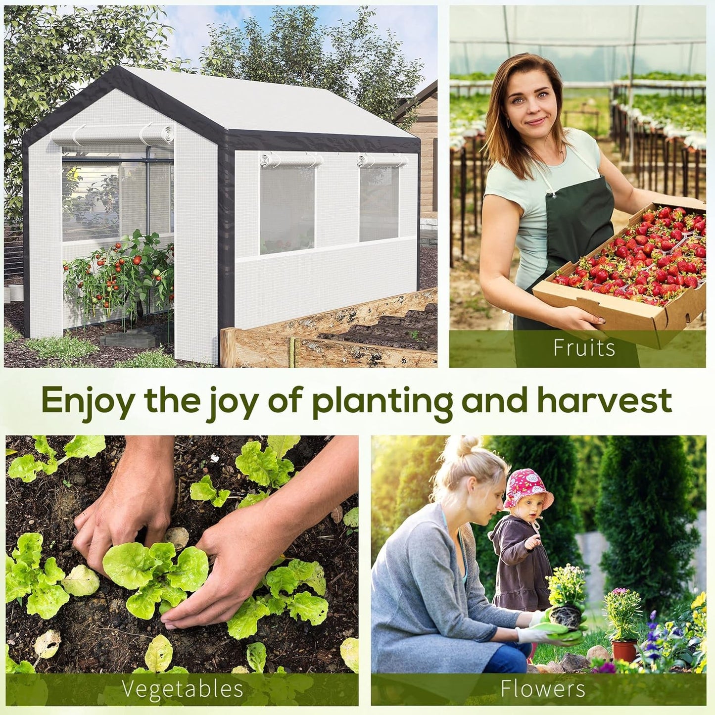 Outsunny 10' x 7' x 7' Greenhouse, Walk-in Outdoor Tunnel Green House with PE Cover, Steel Frame, 2 Roll-Up Zipper Doors & 4 Windows for Flowers, Vegetables, Tropical Plants, White