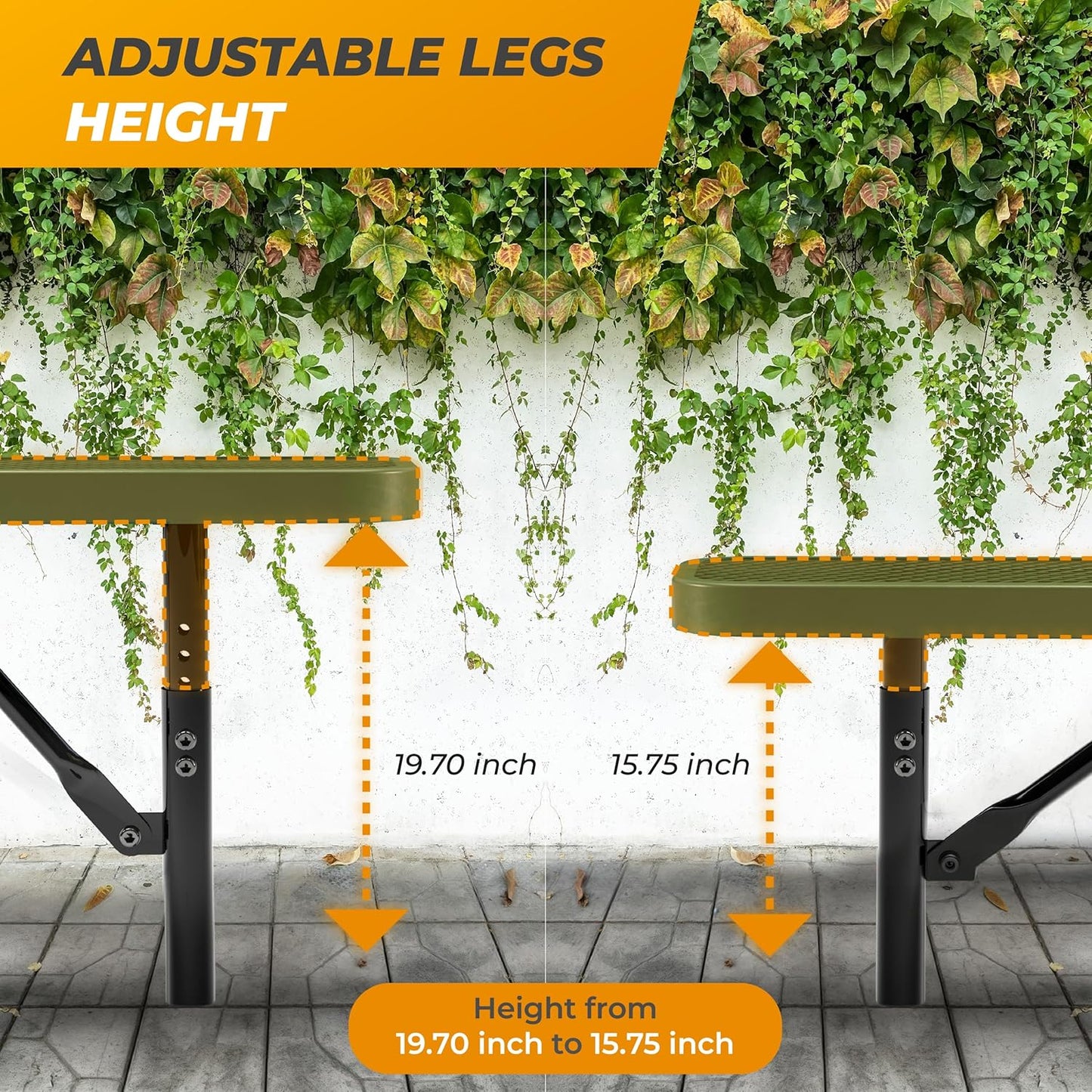 Heavy-Duty Outdoor Metal Bench, Thermoplastic-Coated, Inground, Weatherproof, Commercial-Grade for Parks, Gardens, Patios, Stores & More (8 Ft - Inground, Green)