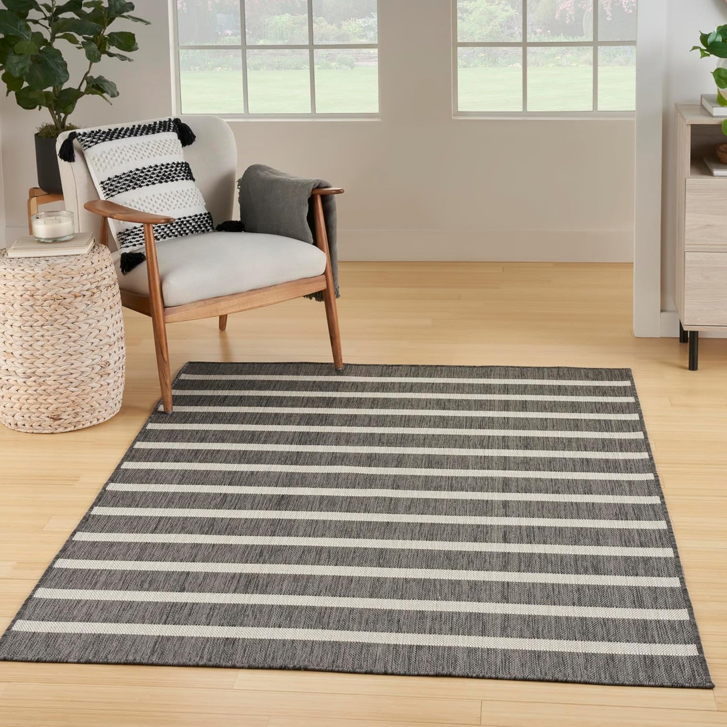 Nourison Home Positano 6' x 9' Fabric Charcoal Ivory Area Rug