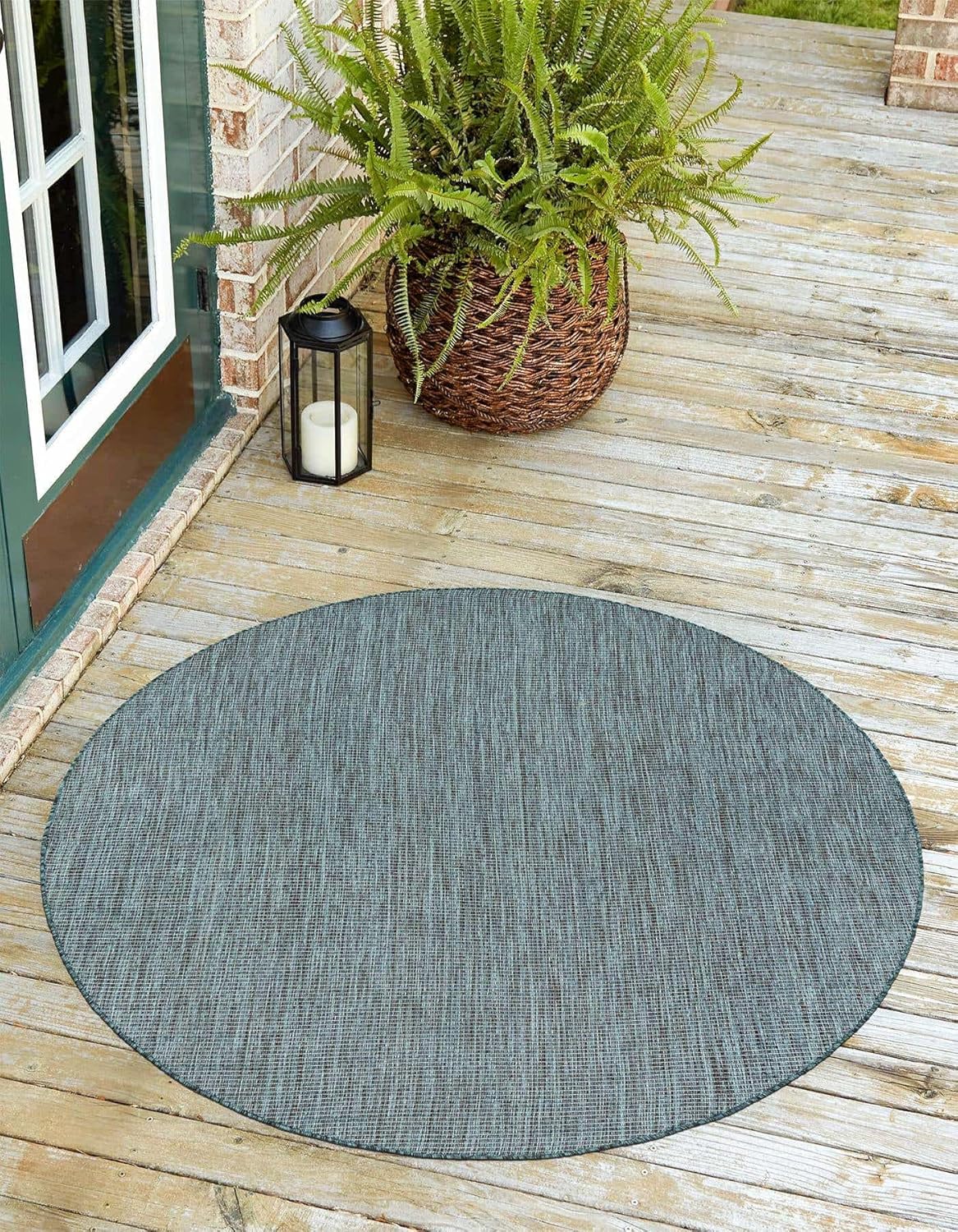 Unique Loom Outdoor Solid Collection Area Rug (7' 10" Round Teal/Navy Blue)