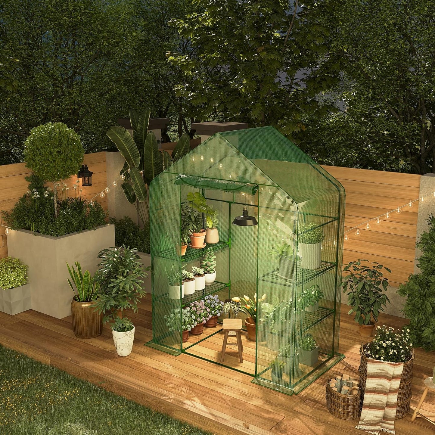 Greenhouse, 57 x 29 x 76'' Greenhouses for Outdoors, Durable Green House Kit with Window, Thicken PE Cover, 3 Tiers 12 Shelves, Portalbe Walk in Green Houses for Indoor Backyard Outside