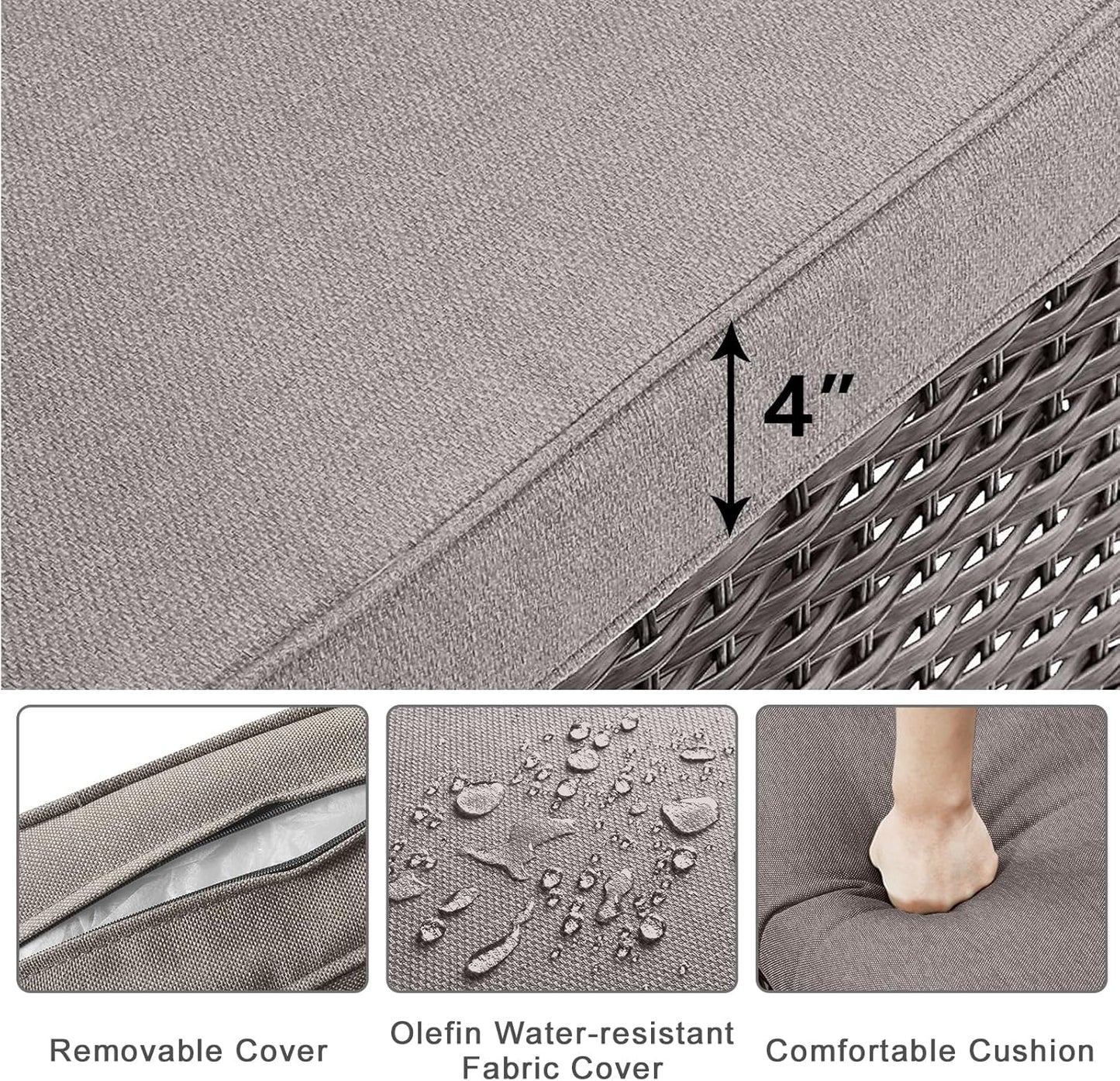 HUMMUH 5-Piece Patio Furniture Wicker Outdoor Conversation Set,All-Weather Rattan Swivel Chairs Bistro Set with Loveseat Coffee Table for Backyard,Poolside,Deck(Brown/Grey)