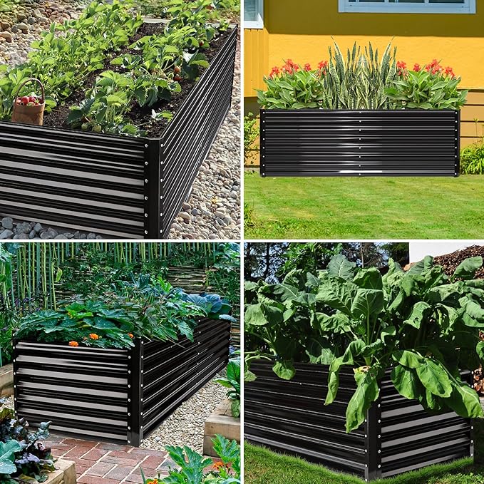 JERIA 8×4×2ft Galvanized Raised,Outdoor Metal Raised Garden Bed, Rectangular Deep Root Planter Box for Vegetables, Flowers, Herbs