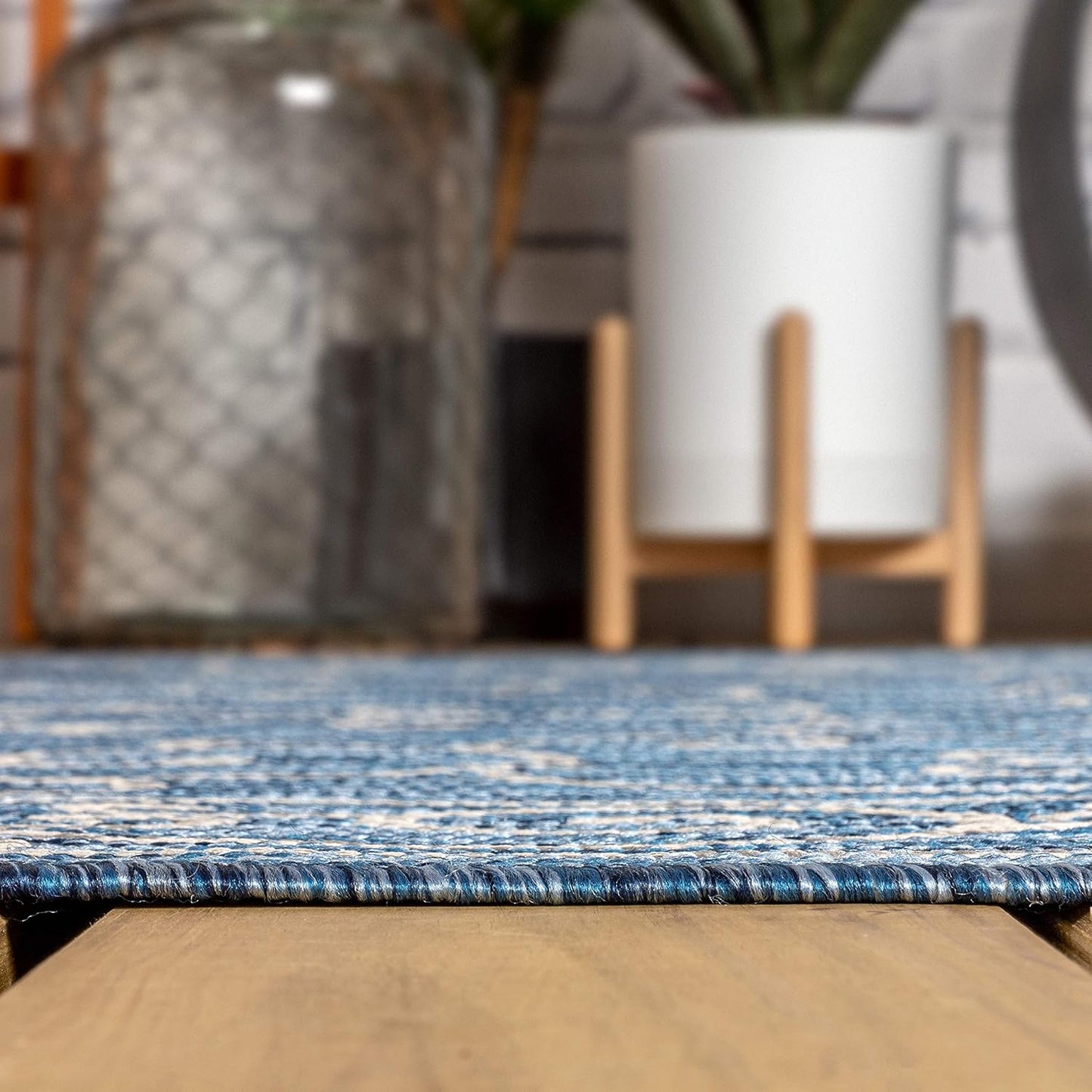 JONATHAN Y SMB106D-9SQ Charleston Vintage Filigree Textured Weave Navy/Gray 9' Square Indoor/Outdoor Area Rug, Pet Friendly, Non-Shedding, Stain Resistant, Easy-Cleaning for Backyard, Patio, Porch